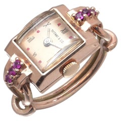 Tiffany & Co. 14KT Rose Gold Ruby Cocktail Ring Watch, Wyler Movement