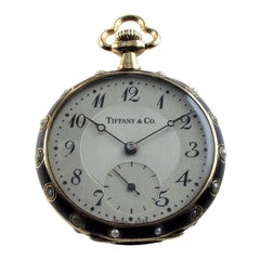 Antique Tiffany & Co. 14kt Solid Gold Ladies Enameled Pendant Watch with Matted Finish