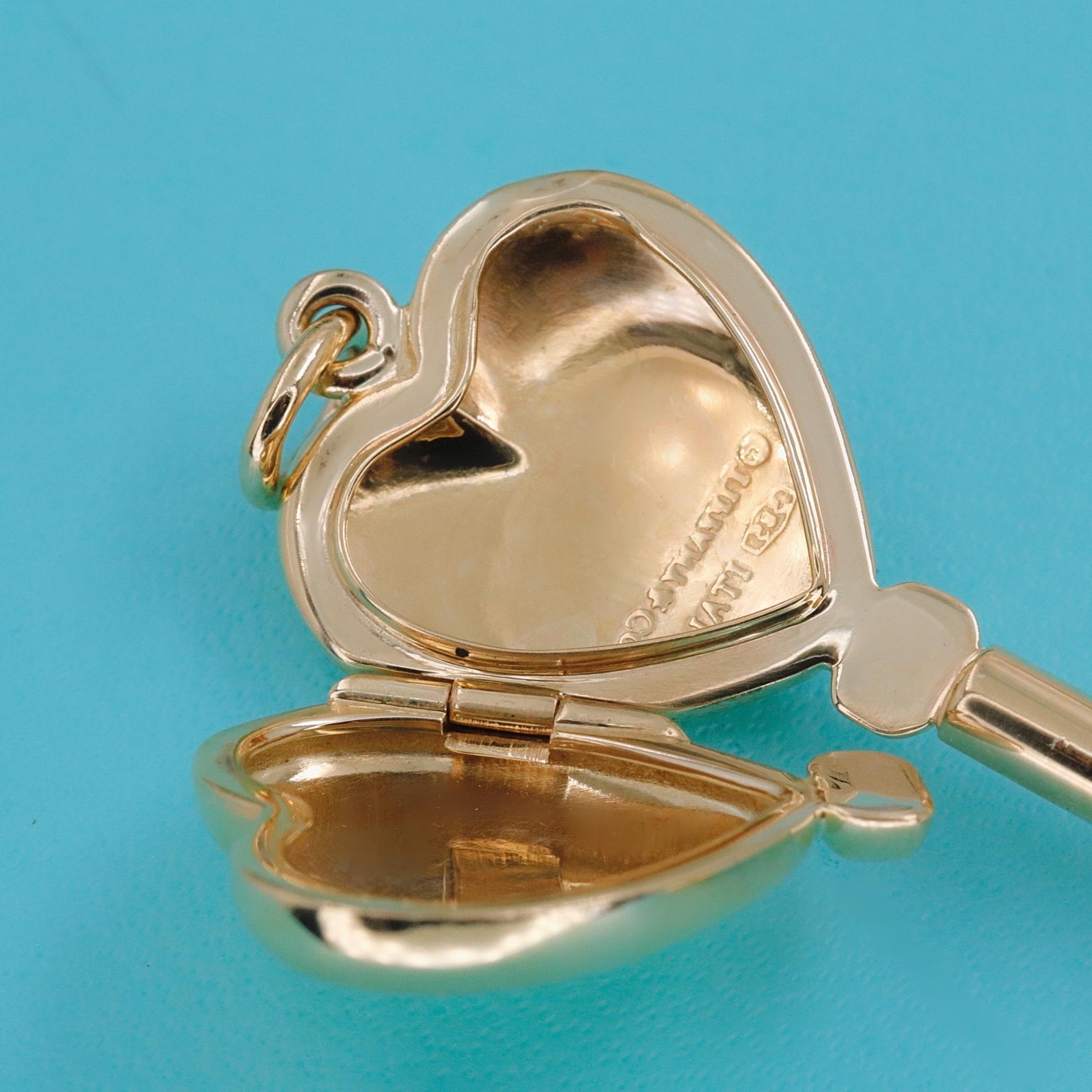 Tiffany & Co. 14 Karat Yellow Gold Key Heart Locket Pendant 1