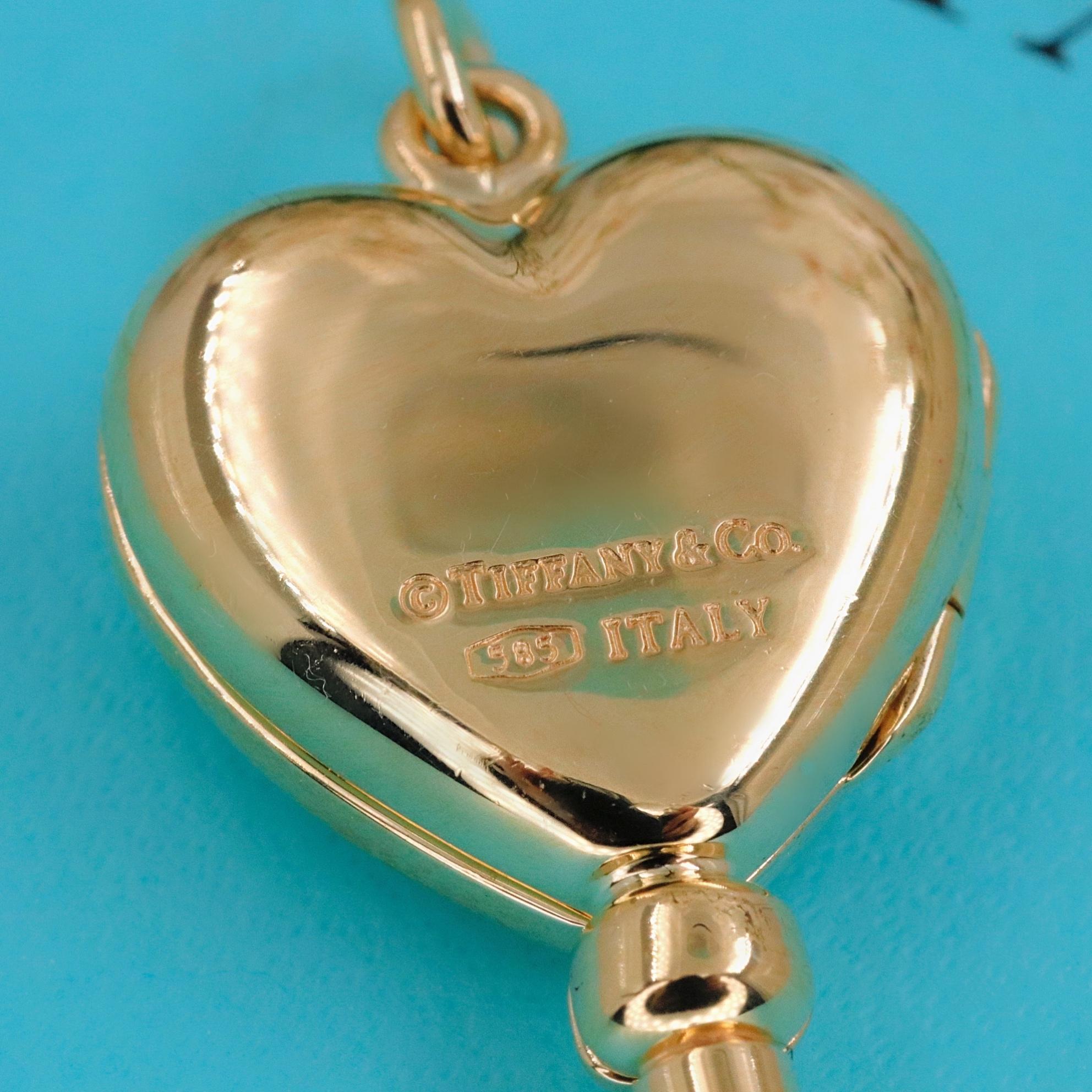Tiffany & Co. 14 Karat Yellow Gold Key Heart Locket Pendant 2