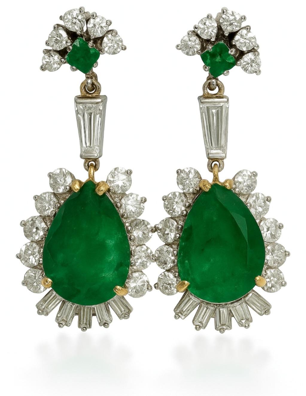 Tiffany & Co. 15 Karat natürliche Smaragd-Diamant-Ohrringe (Tropfenschliff) im Angebot