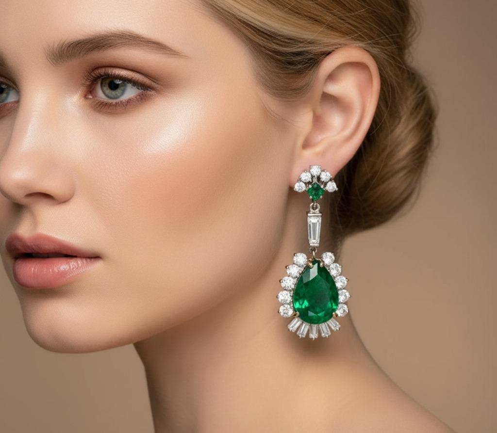 Tiffany & Co. 15 Karat natürliche Smaragd-Diamant-Ohrringe im Zustand „Hervorragend“ im Angebot in Chicago, IL