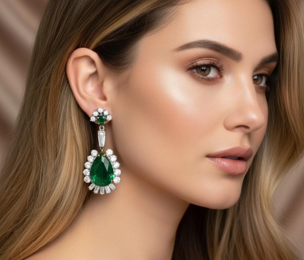 Tiffany & Co. 15 Karat natürliche Smaragd-Diamant-Ohrringe für Damen oder Herren im Angebot