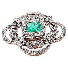 Tiffany & Co 1.50 Carat Emerald 0.72 Carat Diamond 18K Two Tone Gold Pin Brooch