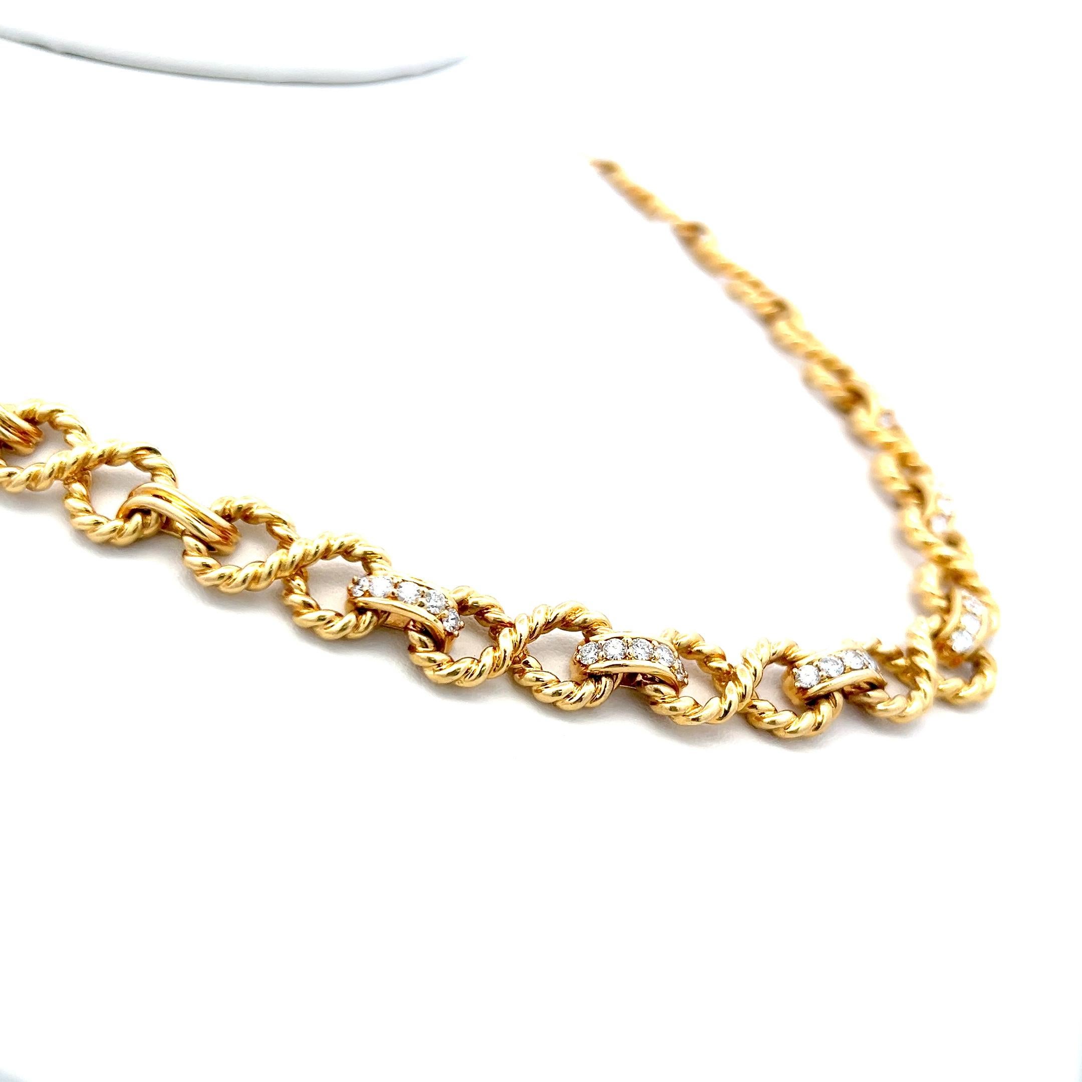 Taille ronde Tiffany & Co. Collier à maillons en or jaune 18 carats avec diamants ronds de 1,50 carat en vente