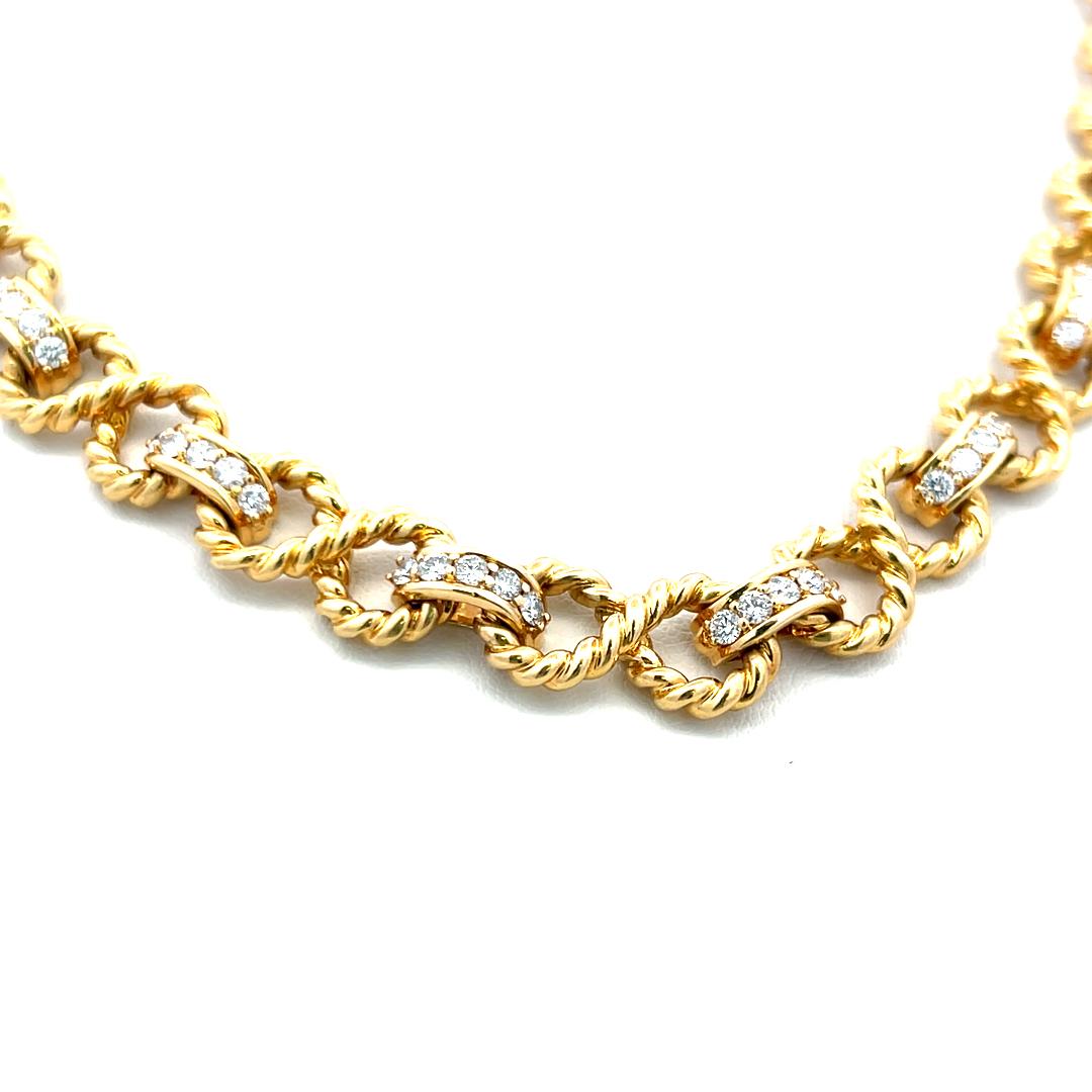 Tiffany & Co. Collier à maillons en or jaune 18 carats avec diamants ronds de 1,50 carat Pour femmes en vente