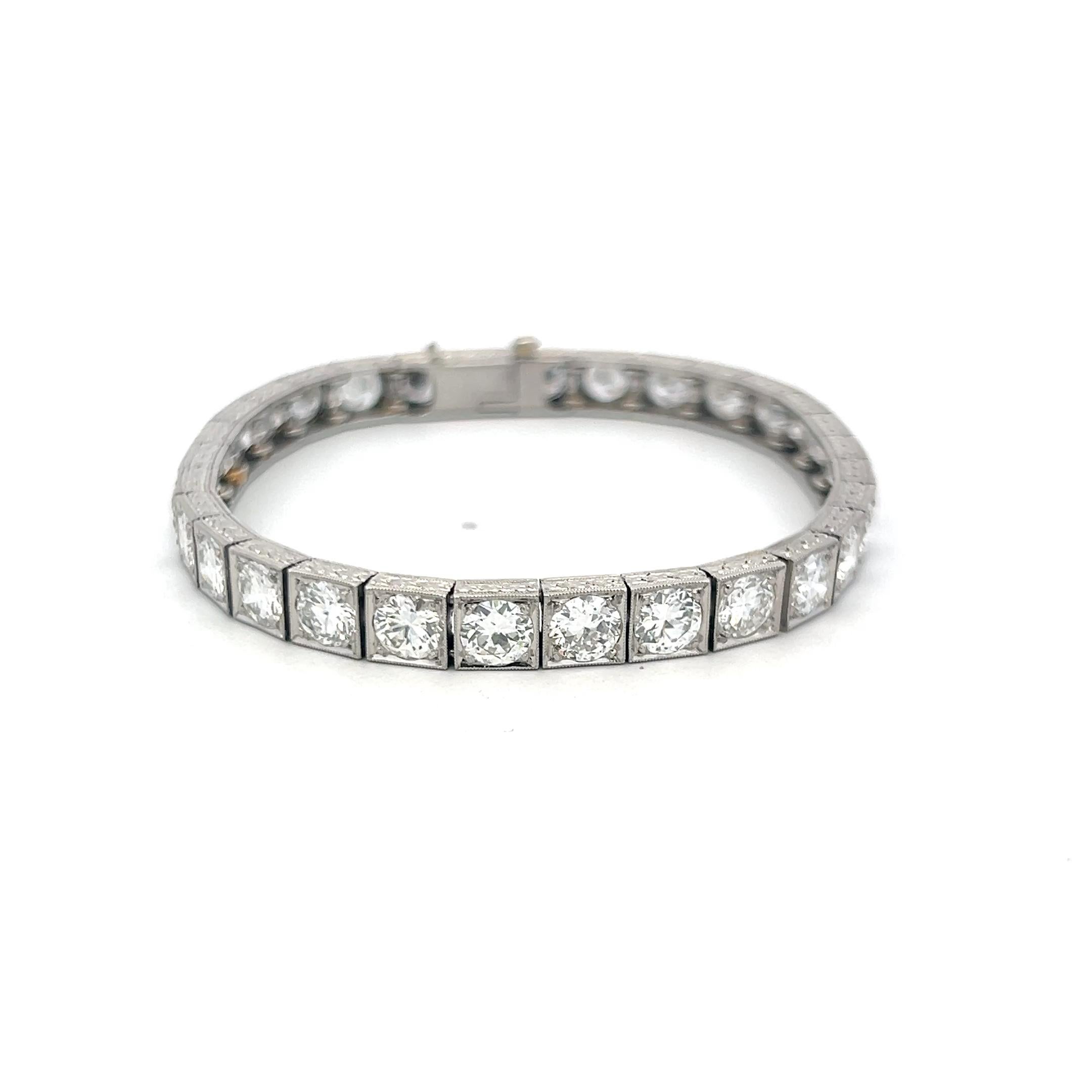 Tiffany & Co 15.00 Carat Old European Cut D VS1 Diamond Platinum Tennis Bracelet For Sale 1