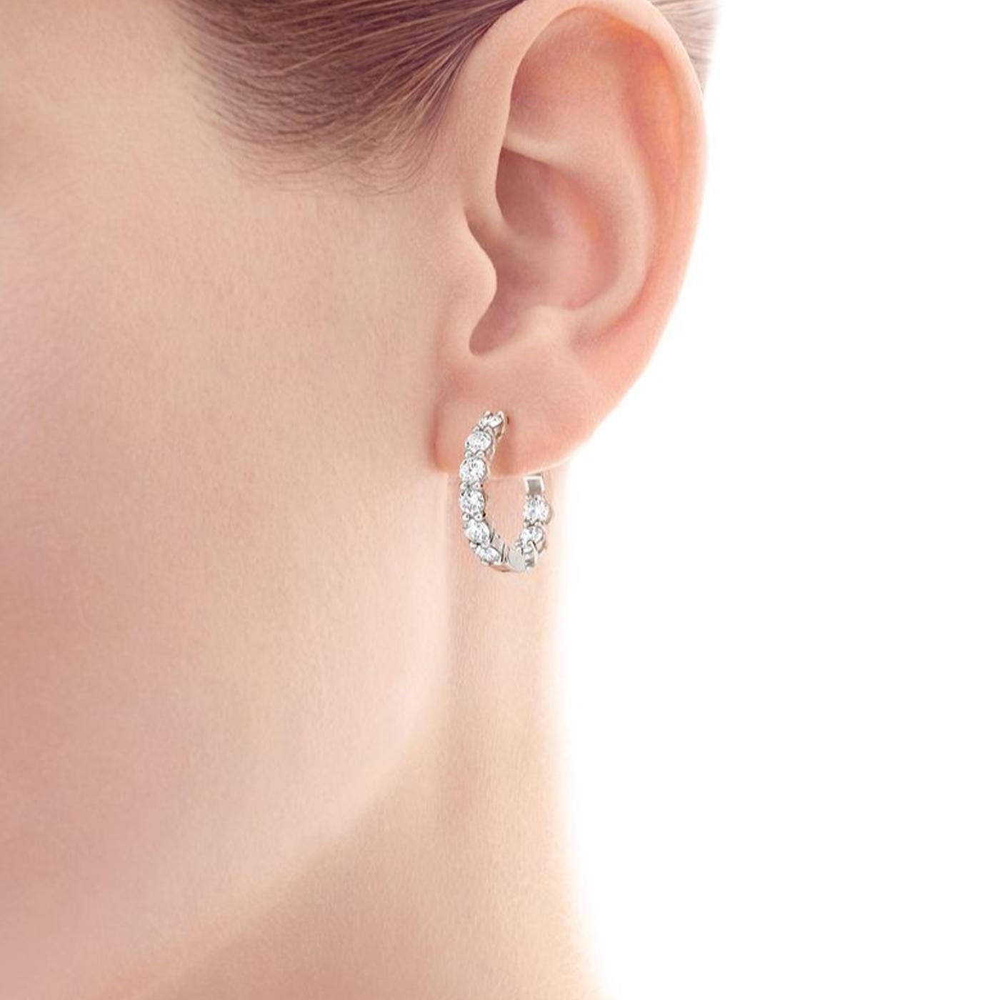 Round Cut Tiffany & Co. 1.51 Carat Round Brilliant Diamonds Hoop Earrings in Platinum For Sale
