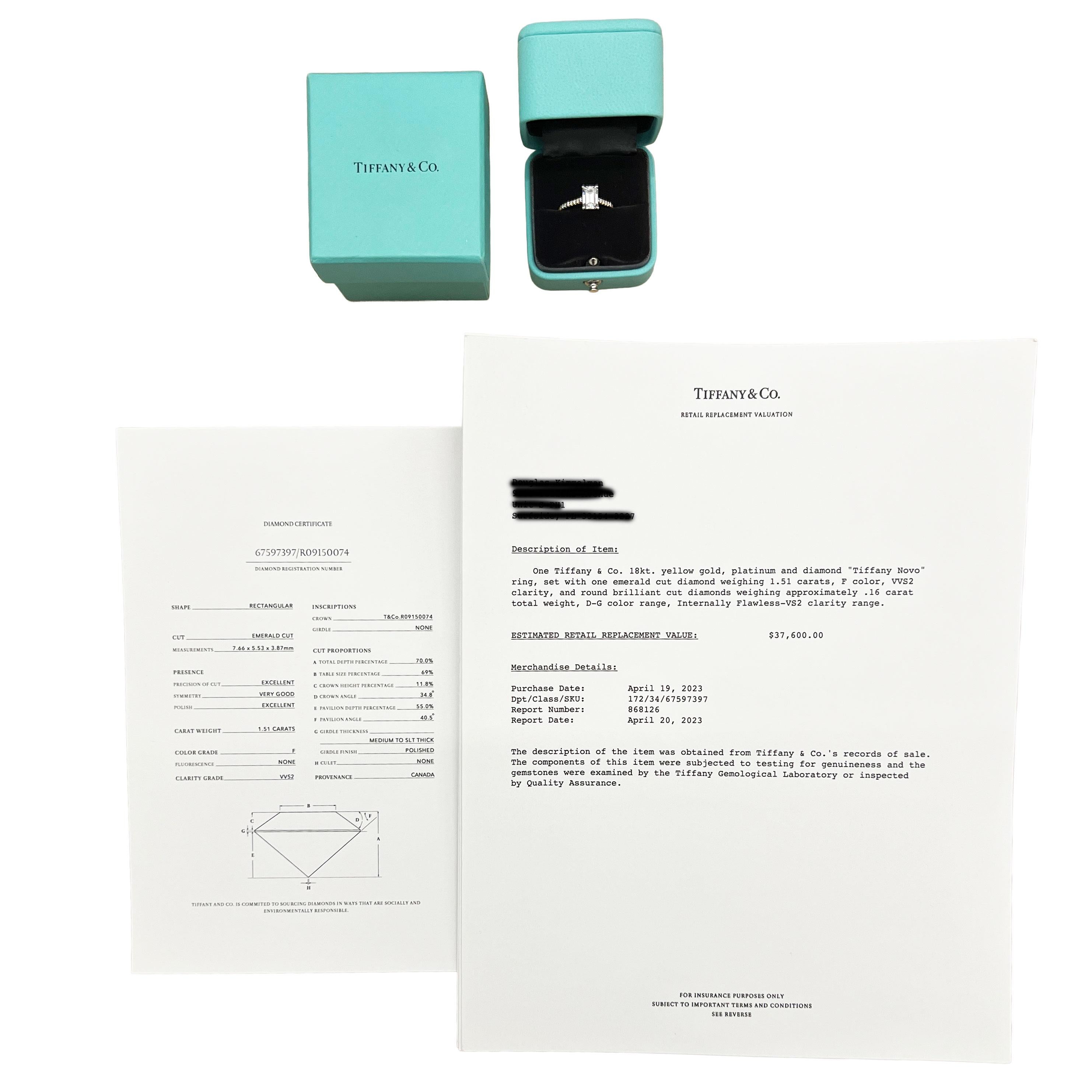 Tiffany & Co. 1,51 ct Smaragddiamant Novo Verlobungsring im Angebot 1