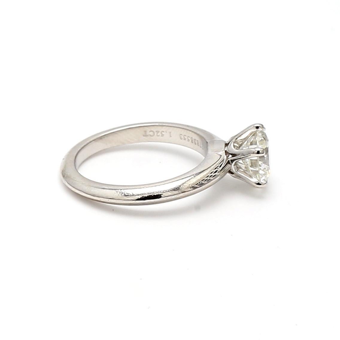 Brilliant Cut Tiffany & Co 1.52 Carat Round Brilliant I SI1 Diamond Platinum Engagement Ring For Sale