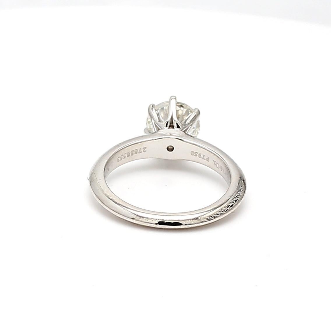 Women's Tiffany & Co 1.52 Carat Round Brilliant I SI1 Diamond Platinum Engagement Ring For Sale