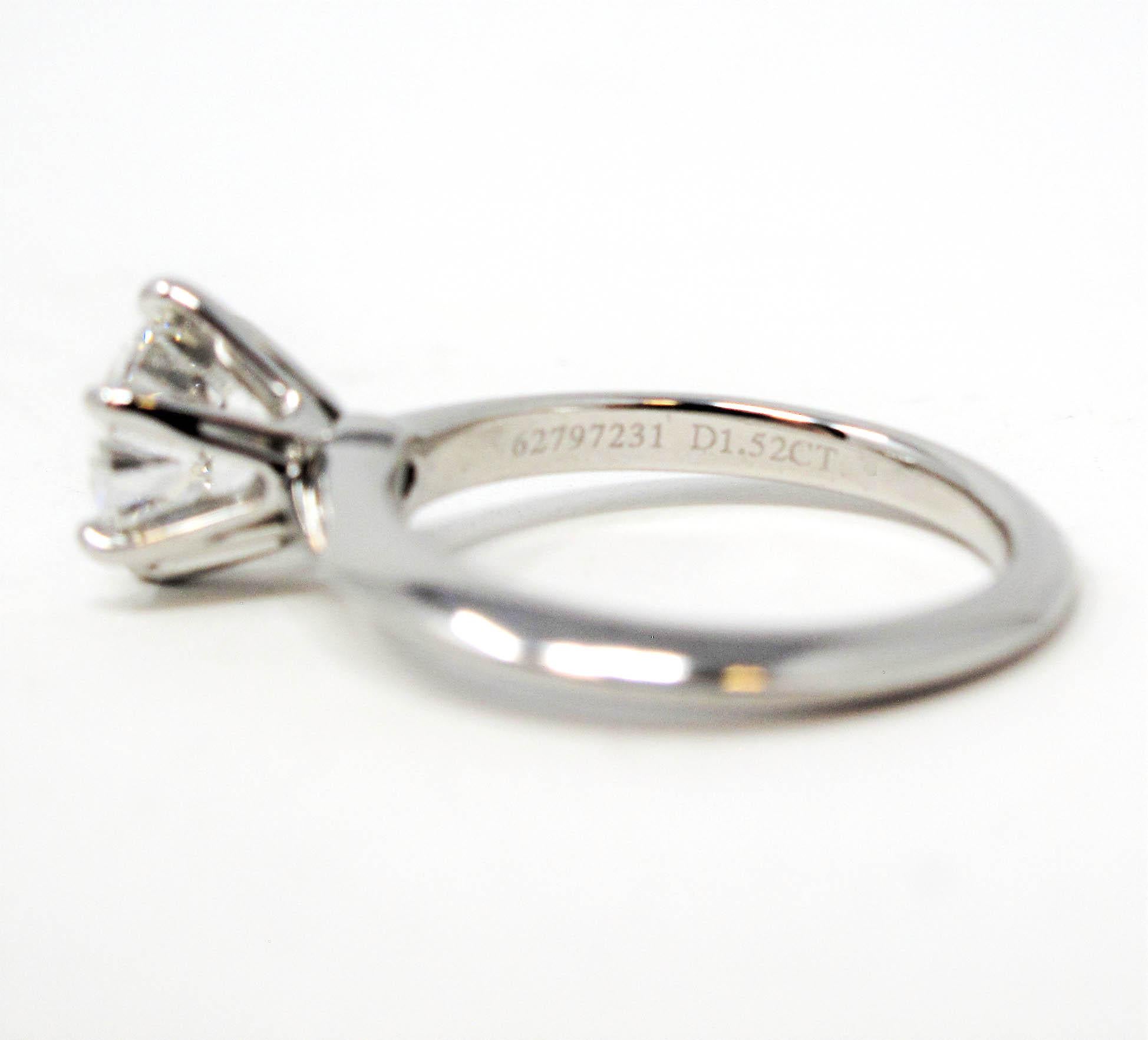 Tiffany & Co 1.52 Carat Round Brilliant Solitaire Engagement Ring Platinum G VS1 2