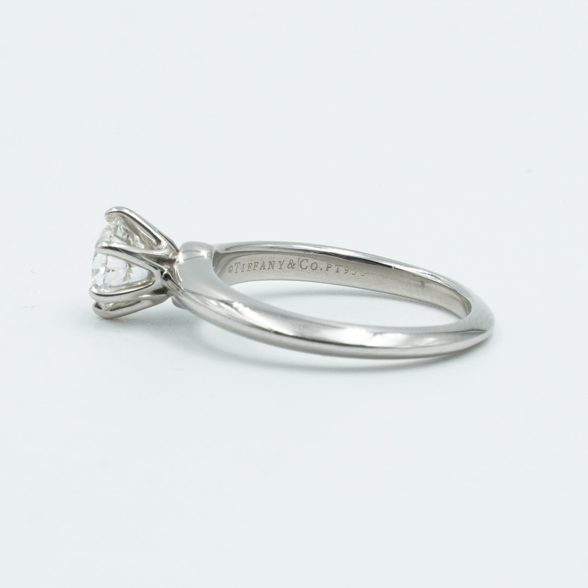Round Cut Tiffany & Co. 1.54 Ctw Diamond Engagement Ring Set in Platinum w. Box