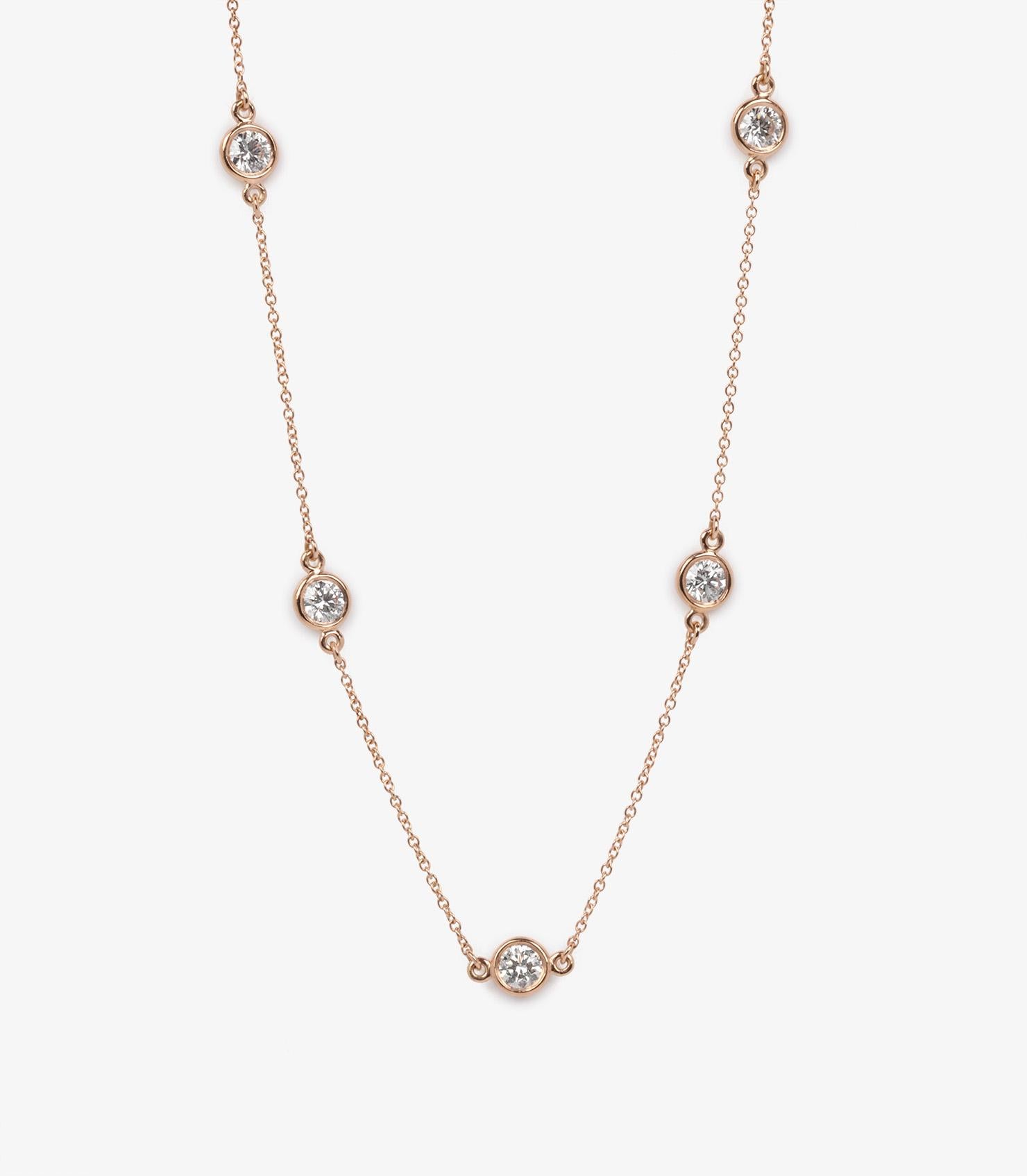 Tiffany & Co. 1.54ct Diamond 18ct Rose Gold Elsa Peretti Diamonds by the Yard Necklace

Brand- Tiffany & Co.
Model- 11 Station Diamonds by the Yard Necklace
Product Type- Necklace
Accompanied By- Tiffany & Co. Box
Material(s)- 18ct Rose