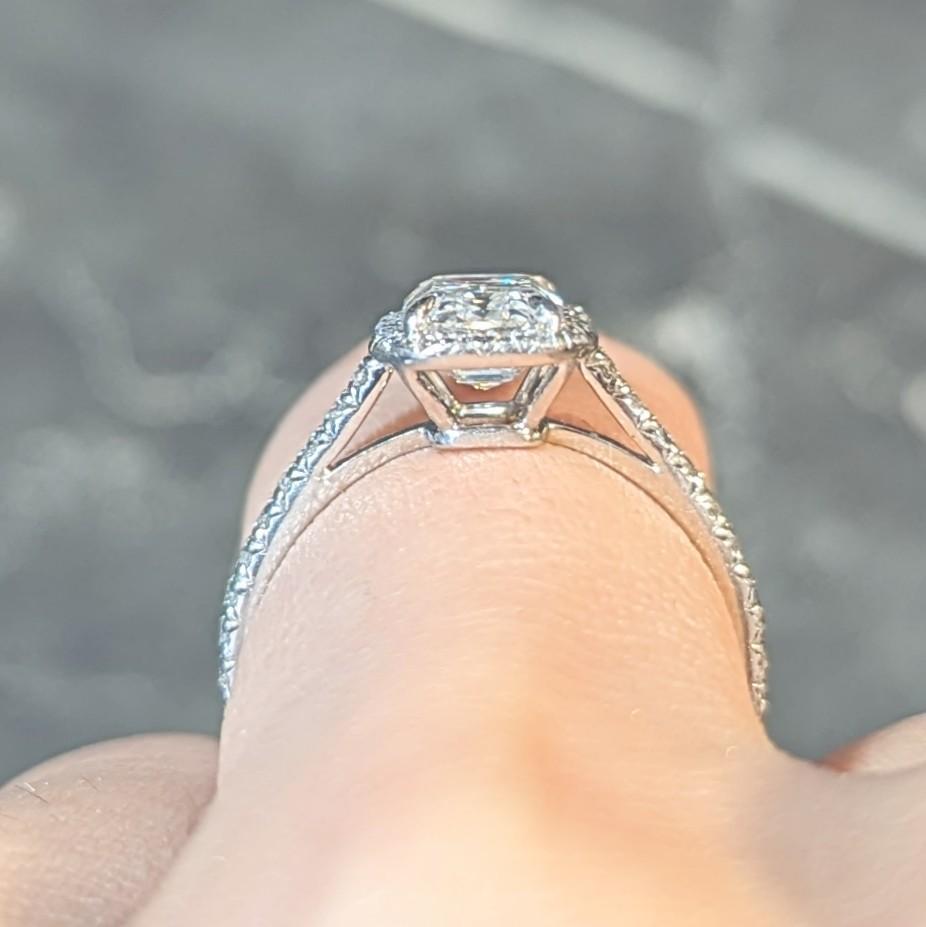 Tiffany & Co. 1.59 CTW Emerald Cut Diamond Platinum Soleste Engagement Ring For Sale 10