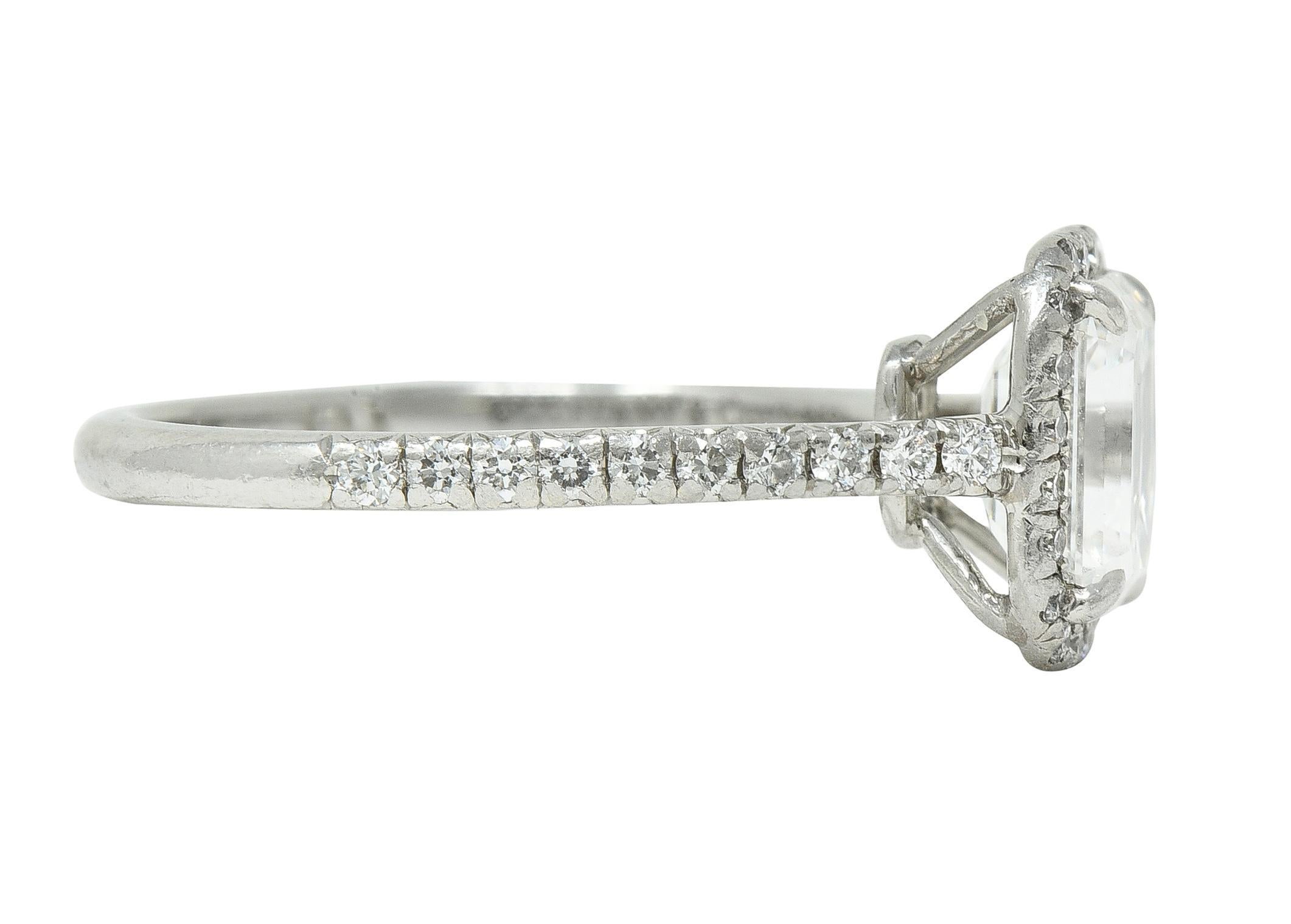 Contemporary Tiffany & Co. 1.59 CTW Emerald Cut Diamond Platinum Soleste Engagement Ring For Sale