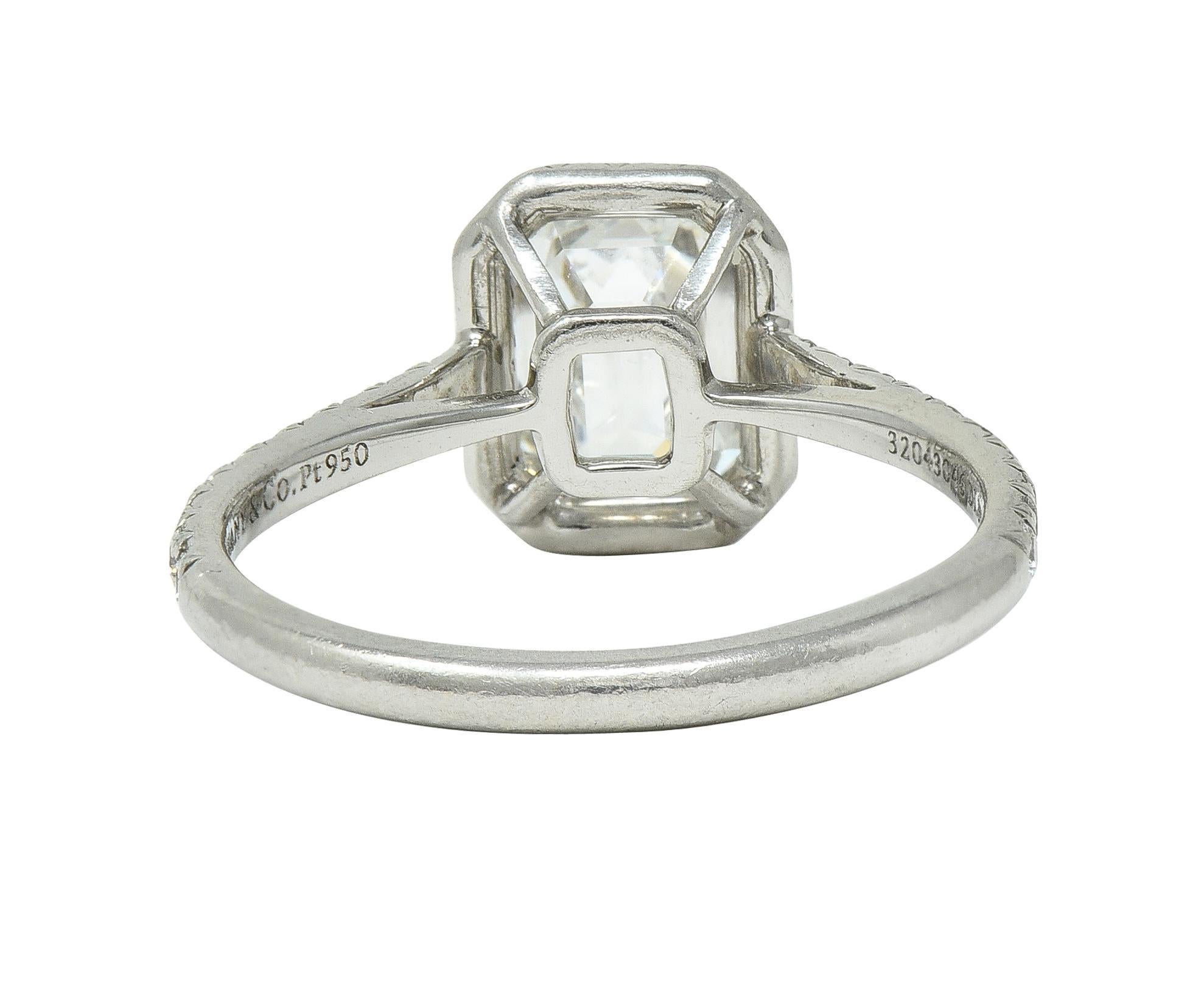 Tiffany & Co. 1.59 CTW Emerald Cut Diamond Platinum Soleste Engagement Ring In Excellent Condition For Sale In Philadelphia, PA