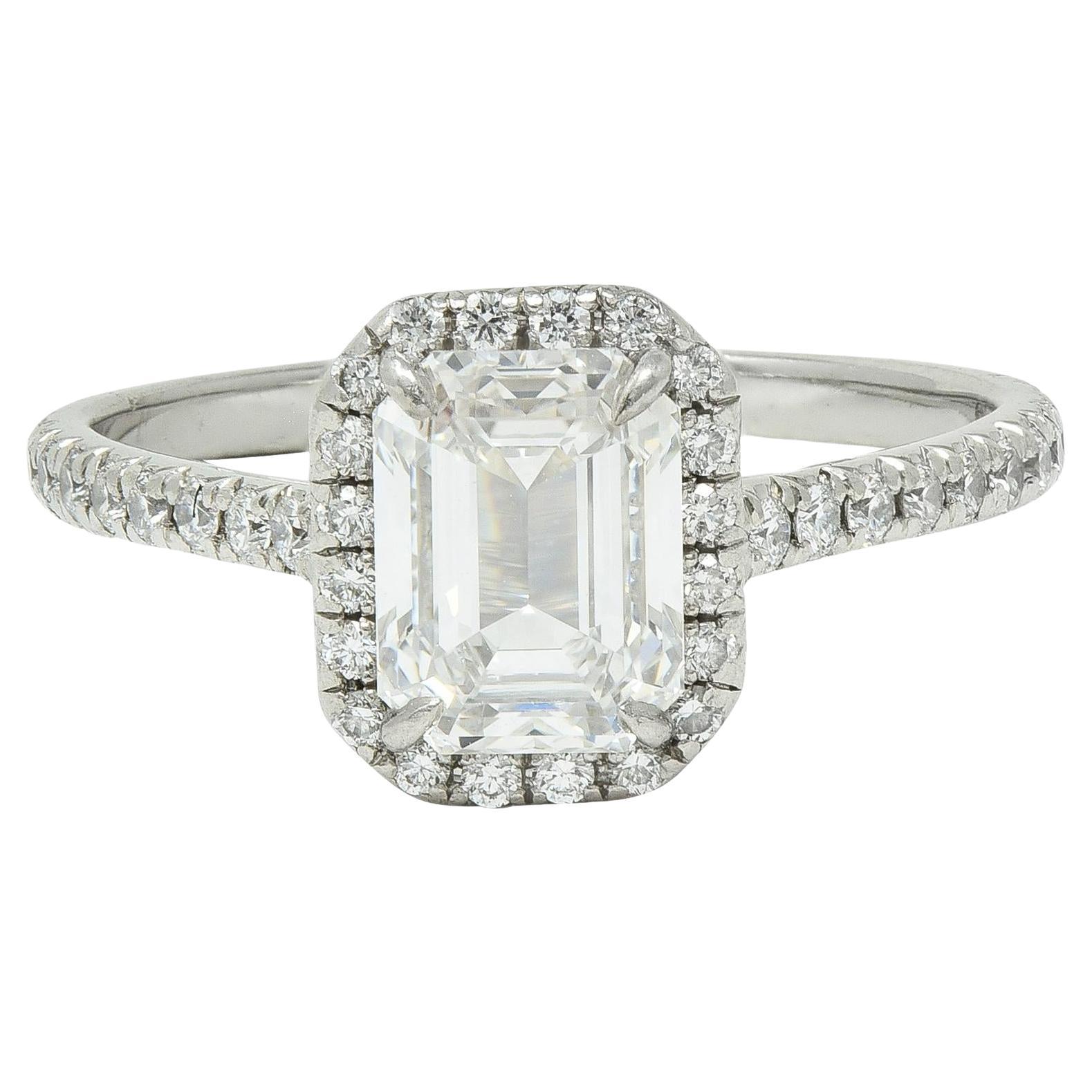 Tiffany & Co. 1.59 CTW Emerald Cut Diamond Platinum Soleste Engagement Ring For Sale