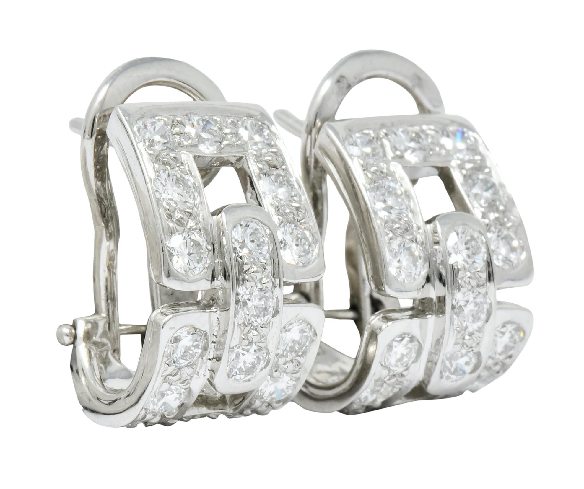 Round Cut Tiffany & Co. 1.60 Carat Diamond Platinum Link Earrings