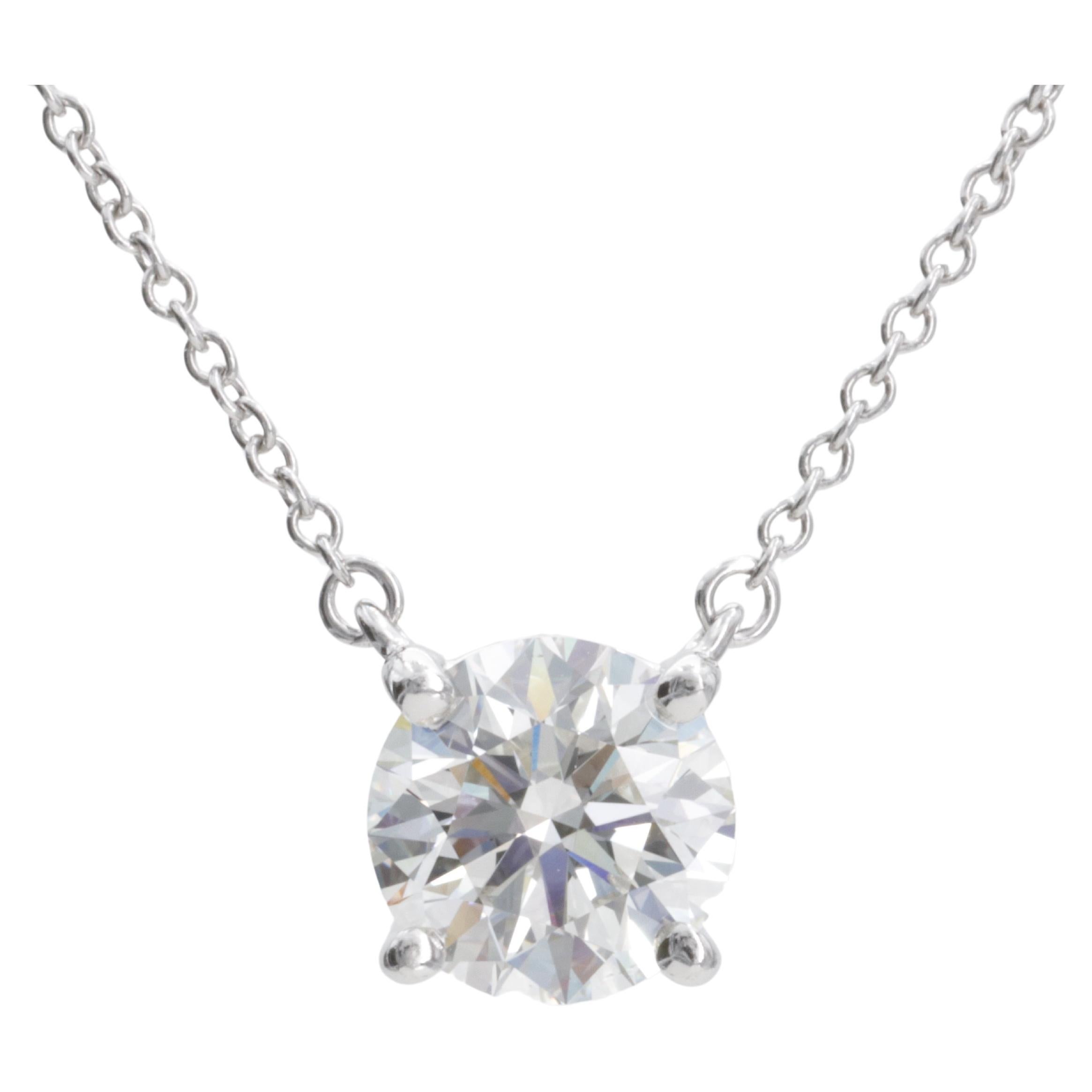Tiffany & Co 1.63 Carat Round Brilliant Diamond & Platinum Solitaire Necklace For Sale