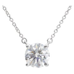 Tiffany & Co 1.63 Carat Round Brilliant Diamond & Platinum Solitaire Necklace