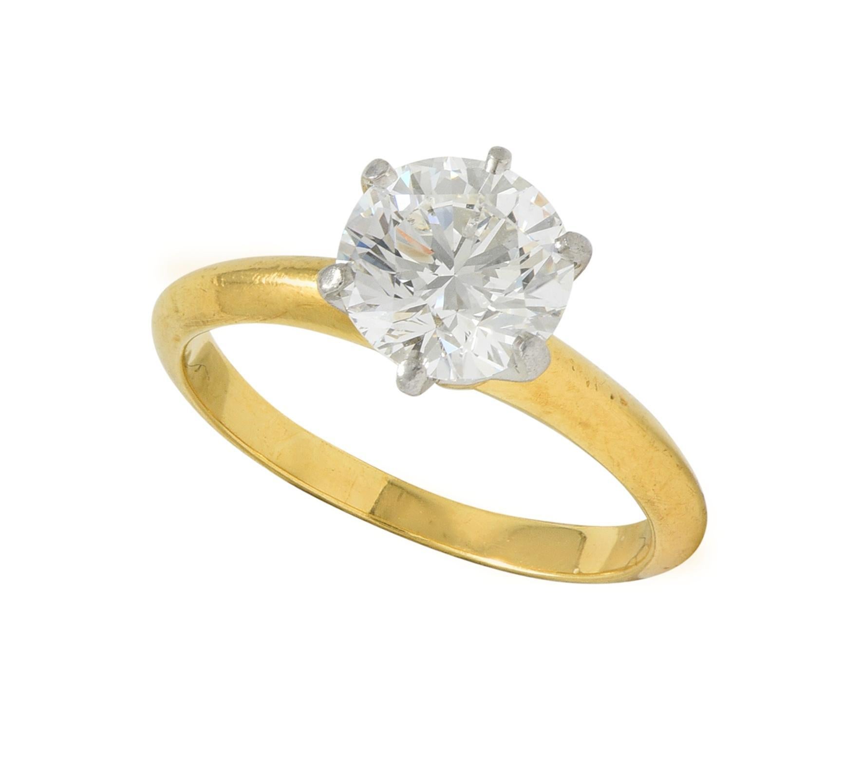 Tiffany & Co. 1.65 CTW Diamond Platinum 18 Karat Yellow Gold Engagement Ring GIA For Sale 5