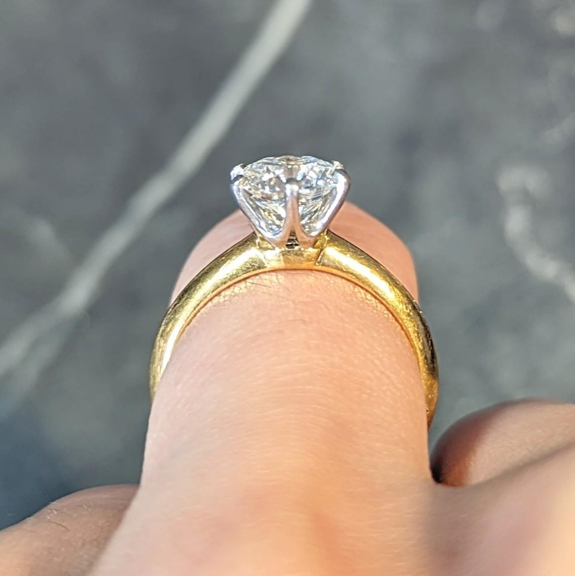 Tiffany & Co. 1.65 CTW Diamond Platinum 18 Karat Yellow Gold Engagement Ring GIA For Sale 11