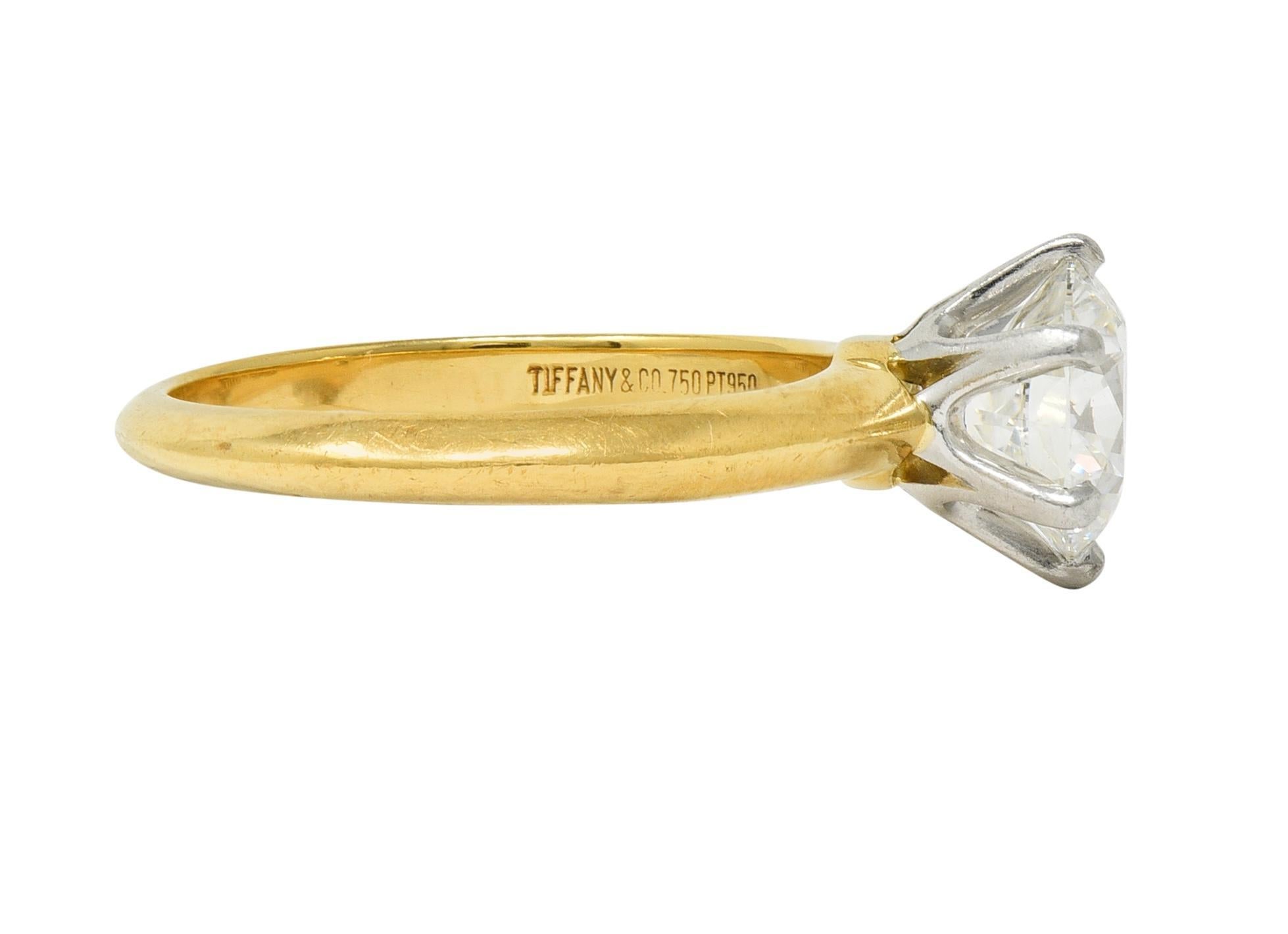Tiffany & Co, bague de fiançailles en or jaune 18 carats et platine avec diamants de 1,65 carat, certifiés GIA Excellent état - En vente à Philadelphia, PA