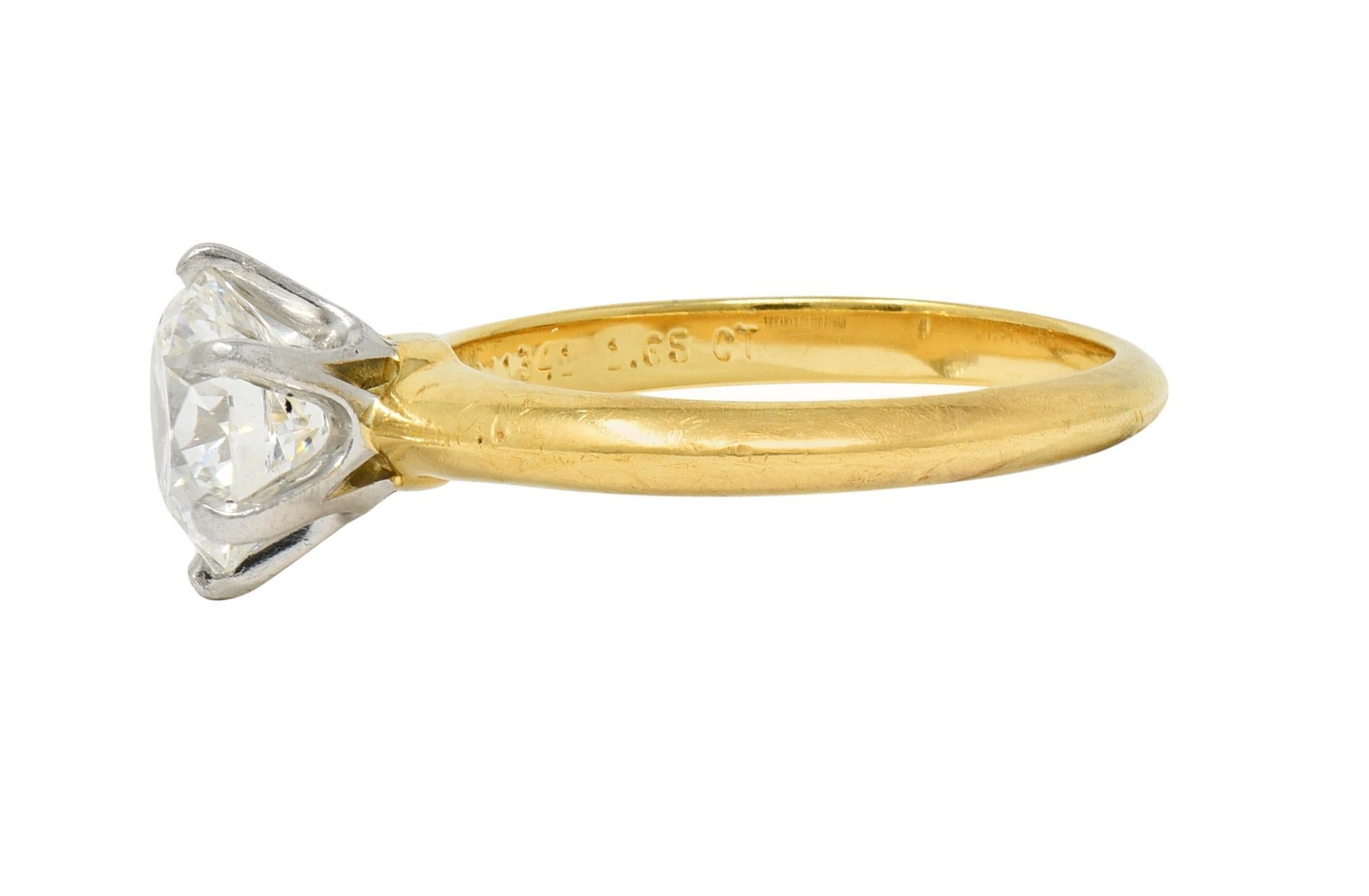 Tiffany & Co, bague de fiançailles en or jaune 18 carats et platine avec diamants de 1,65 carat, certifiés GIA Unisexe en vente