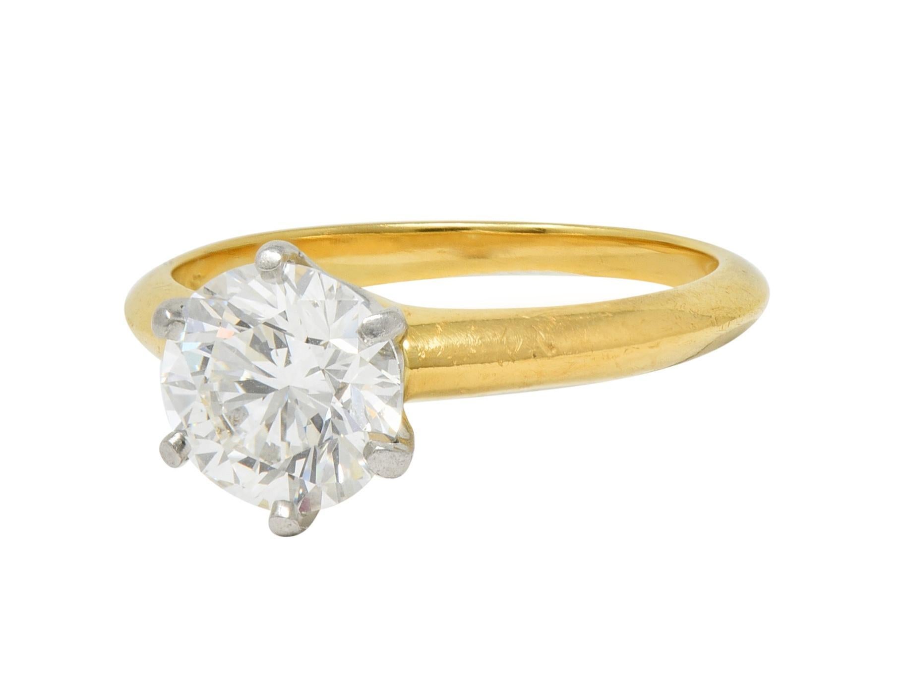 Tiffany & Co, bague de fiançailles en or jaune 18 carats et platine avec diamants de 1,65 carat, certifiés GIA en vente 1