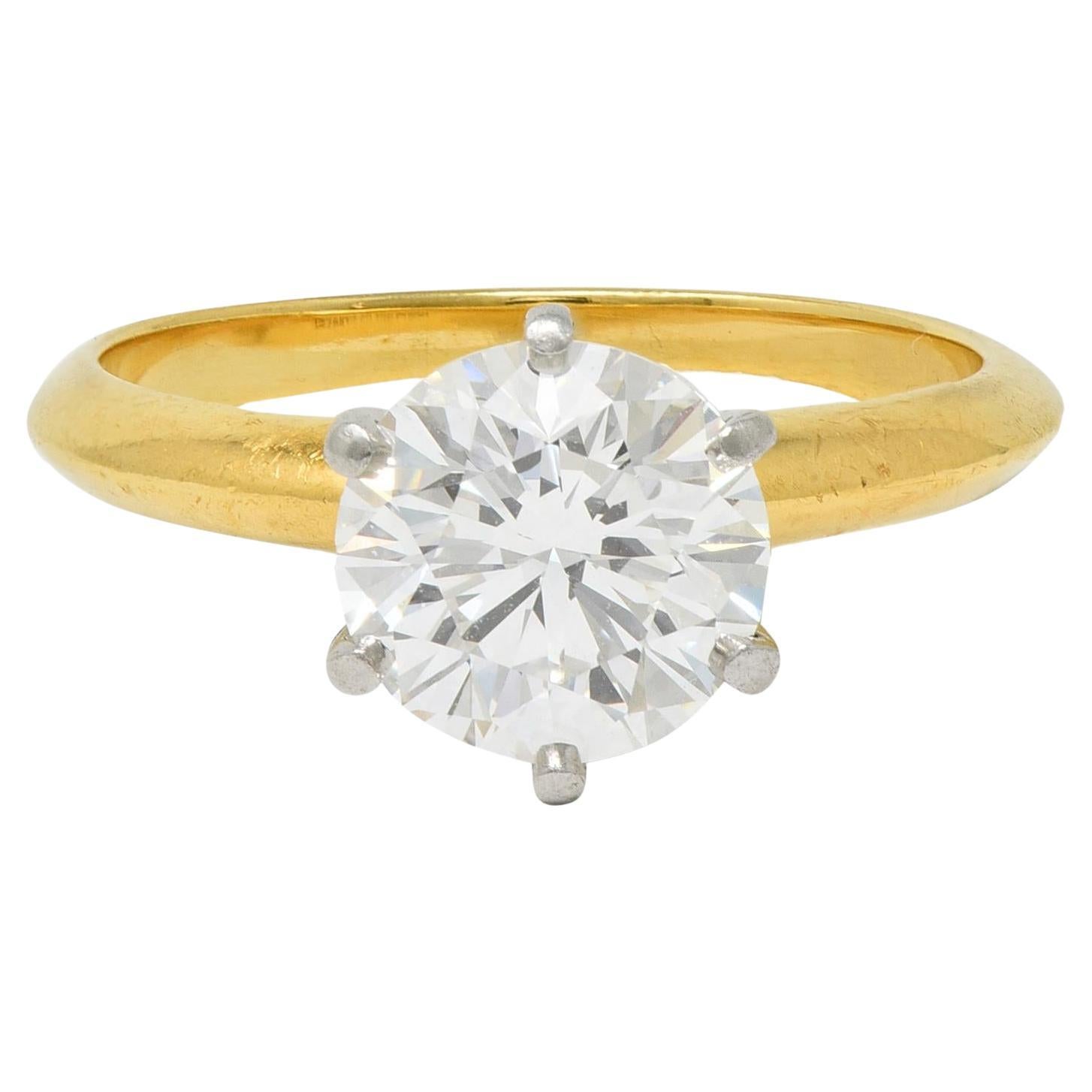 Tiffany & Co, bague de fiançailles en or jaune 18 carats et platine avec diamants de 1,65 carat, certifiés GIA en vente
