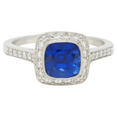 Tiffany & Co. 1.65 CTW Sapphire Diamond Platinum Soleste Halo Ring