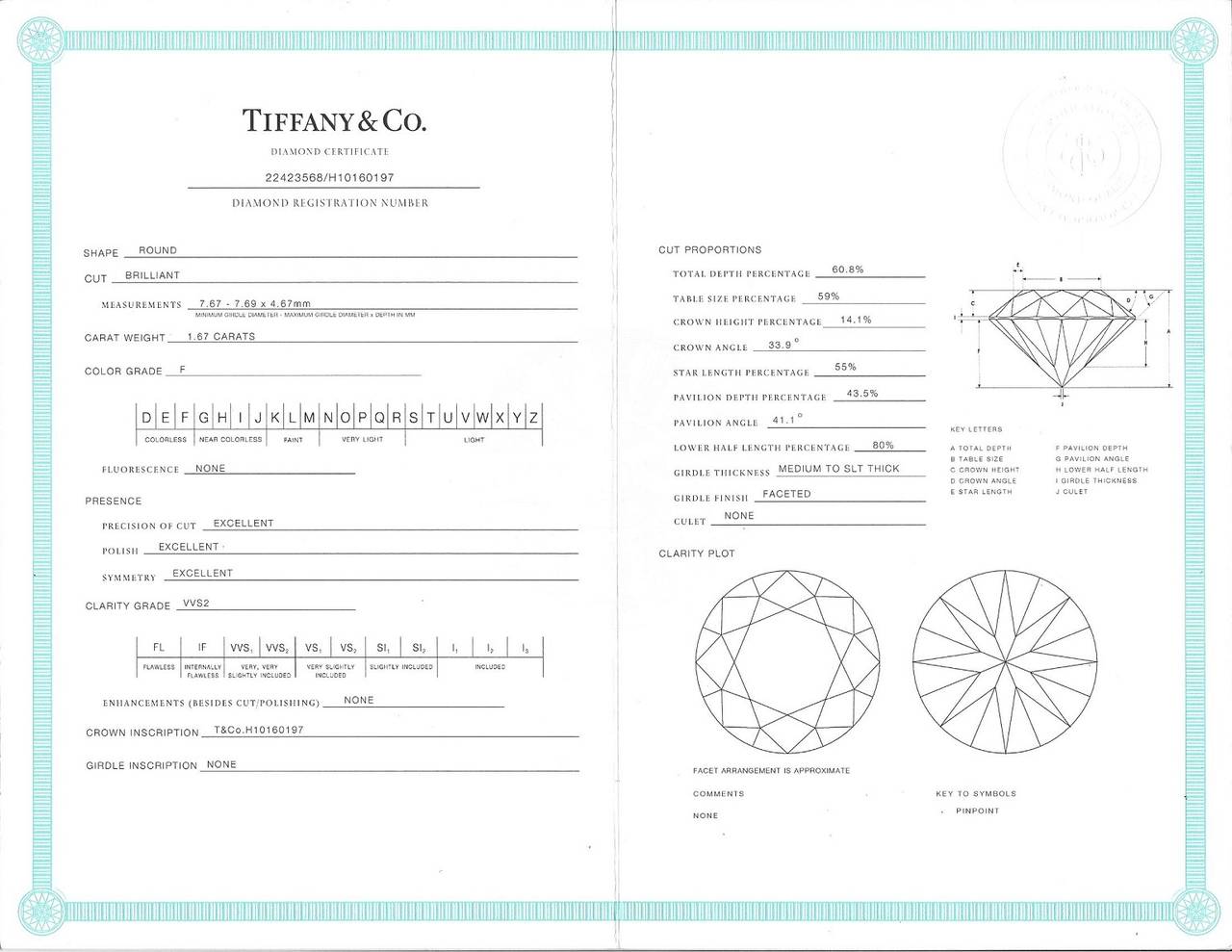 Tiffany & Co. 1.67 Carat F VVS2 Diamond Platinum Ring For Sale 6