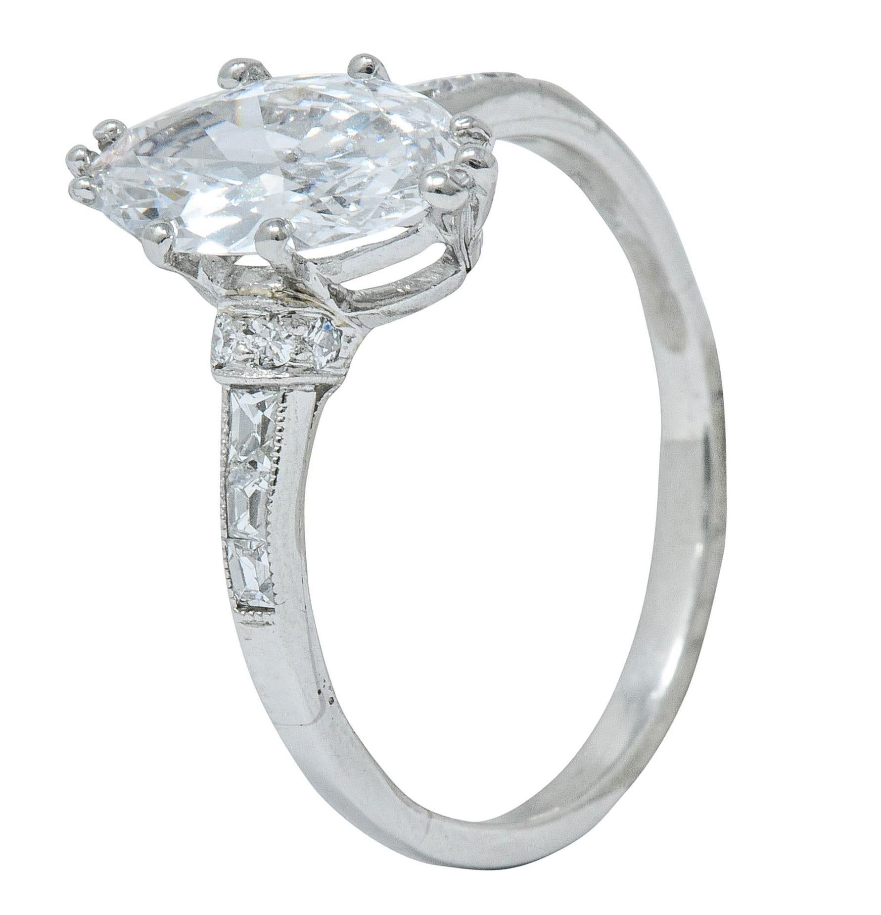 Tiffany & Co. 1.69 Carat Art Deco Marquise Cut Diamond Platinum Engagement Ring  1