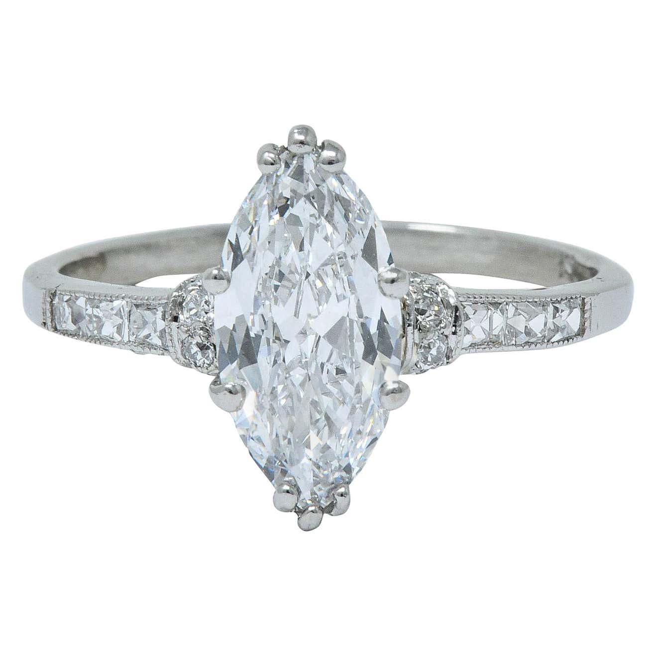 Tiffany and Co. 1.69 Carat Art Deco Marquise Cut Diamond Platinum