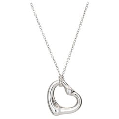 Tiffany & Co 16mm Open Heart Diamond Necklace Sterling Silver Estate Signed