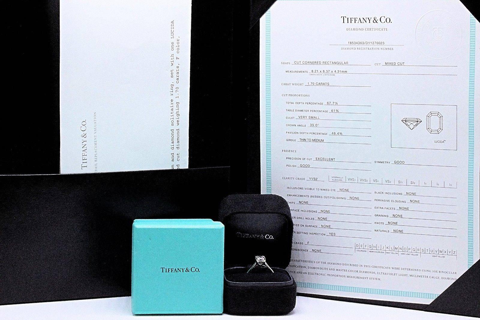 Mixed Cut Tiffany & Co. 1.70 Carat Lucida F VVS2 Platinum Diamond Engagement Ring