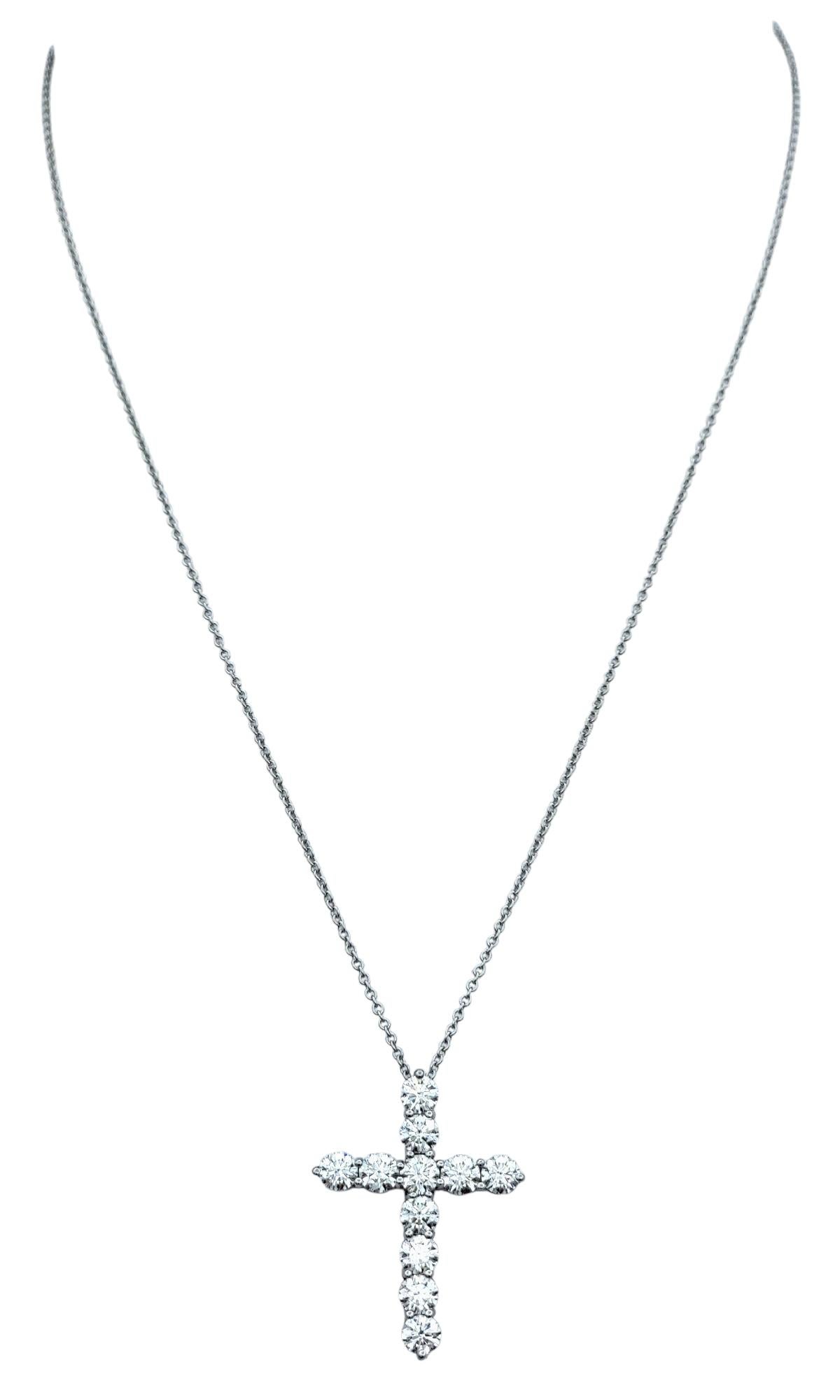 Contemporary Tiffany & Co. 1.71 Carat Total Diamond Large Cross Pendant Necklace in Platinum For Sale