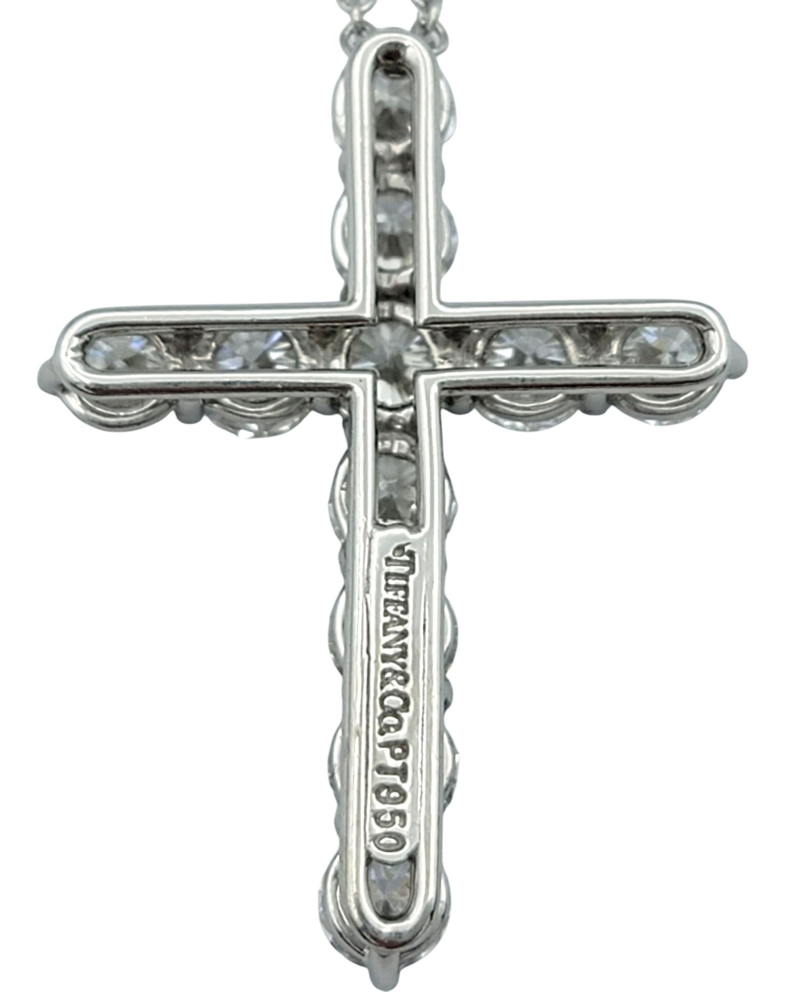Tiffany & Co. 1.71 Carat Total Diamond Large Cross Pendant Necklace in Platinum For Sale 1
