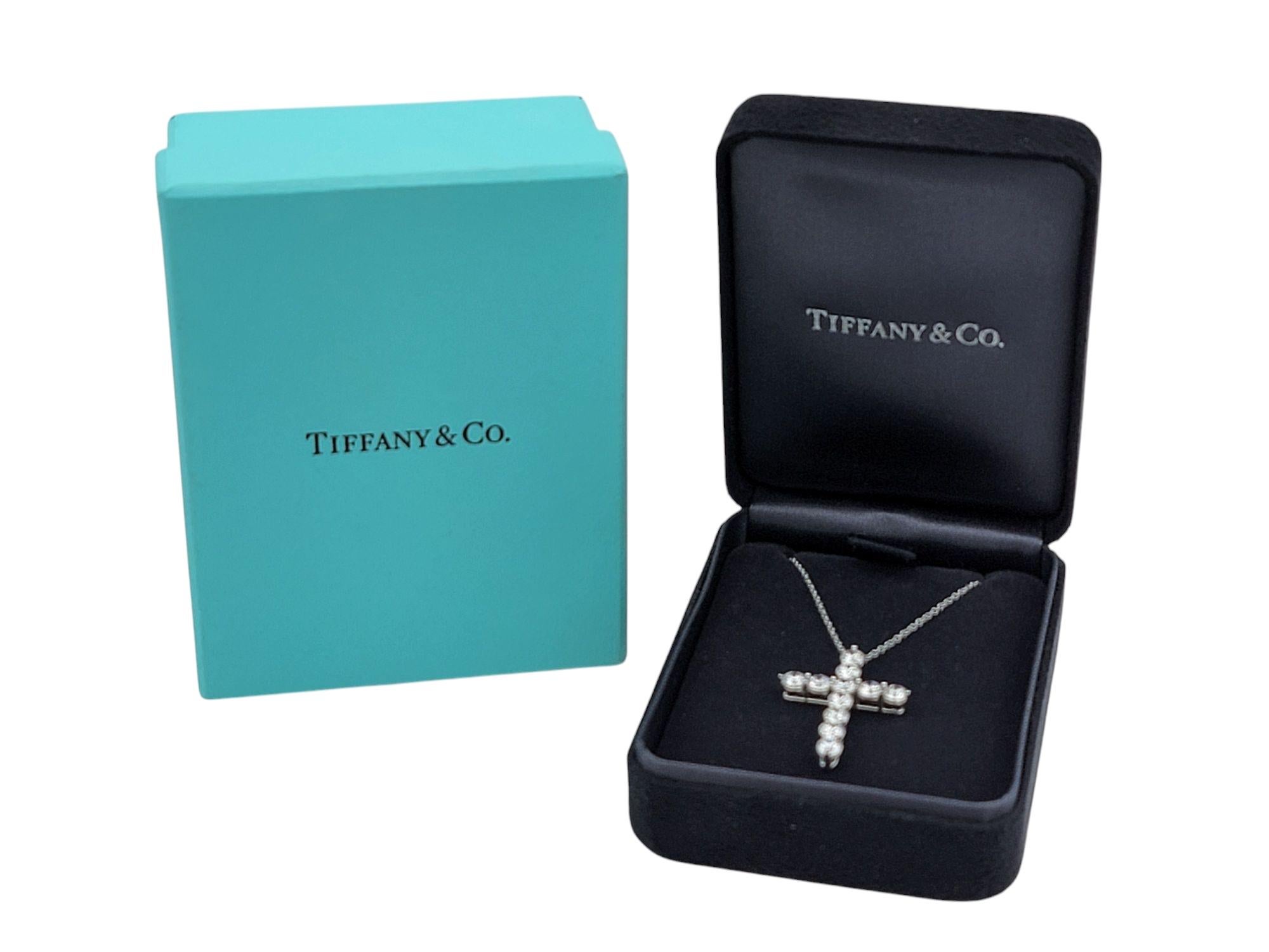Tiffany & Co. 1.71 Carat Total Diamond Large Cross Pendant Necklace in Platinum For Sale 2