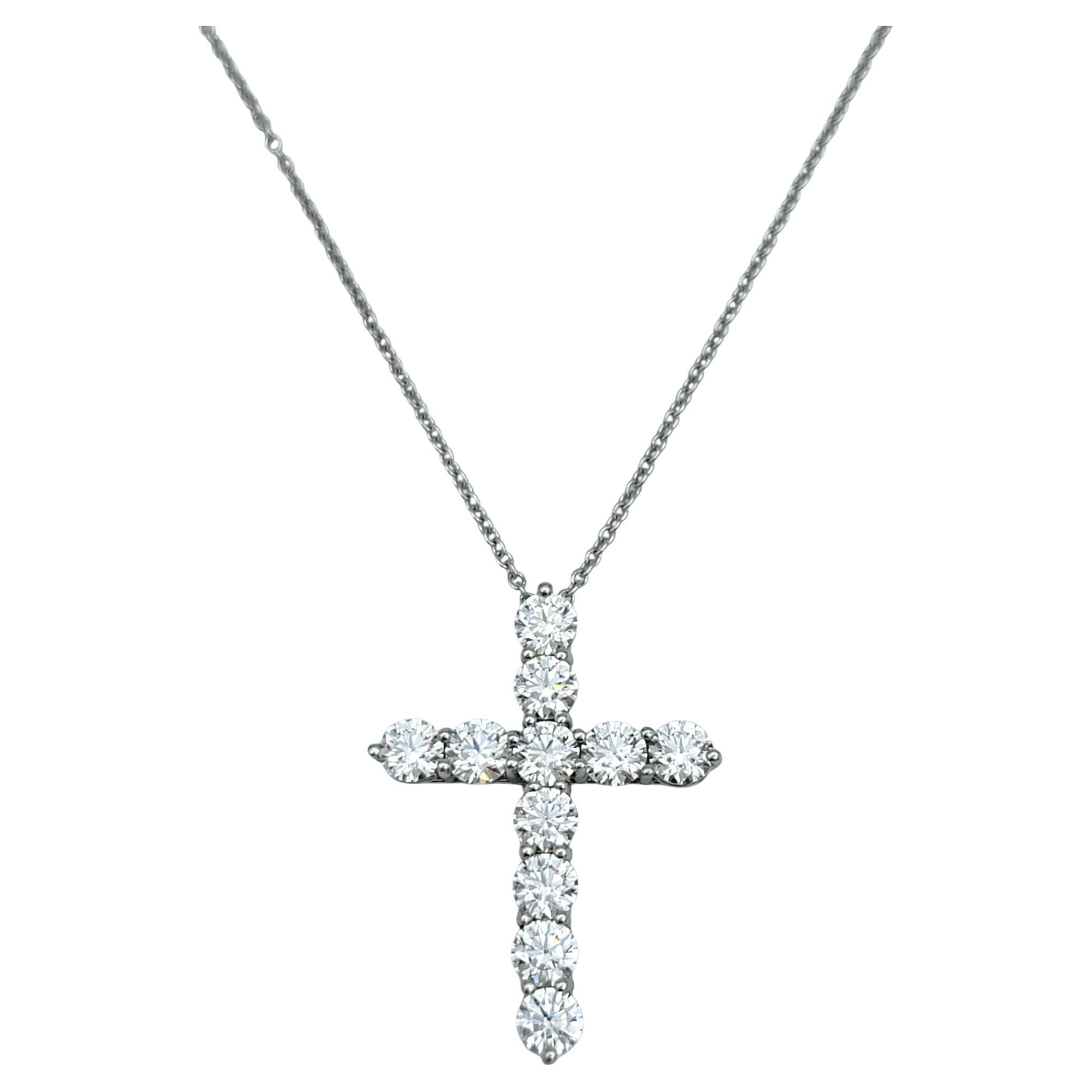 Tiffany & Co. 1.71 Carat Total Diamond Large Cross Pendant Necklace in Platinum