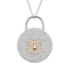 Tiffany & Co. 1.75 Carat Diamond Platinum Rose Gold Lock Pendant Necklace