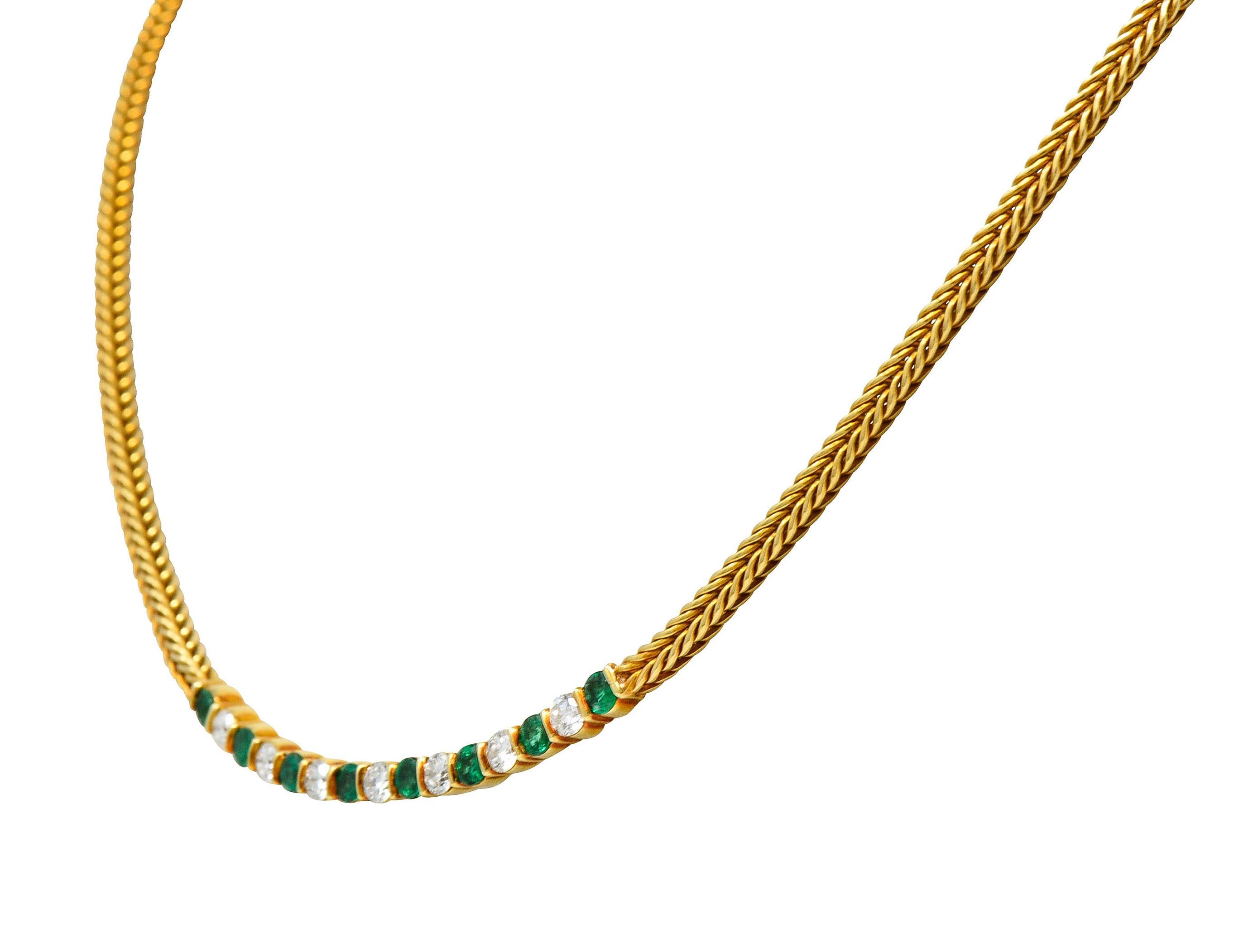 Contemporary Tiffany & Co. 1.75 Carats Emerald Diamond 18 Karat Gold Wheat Chain Necklace