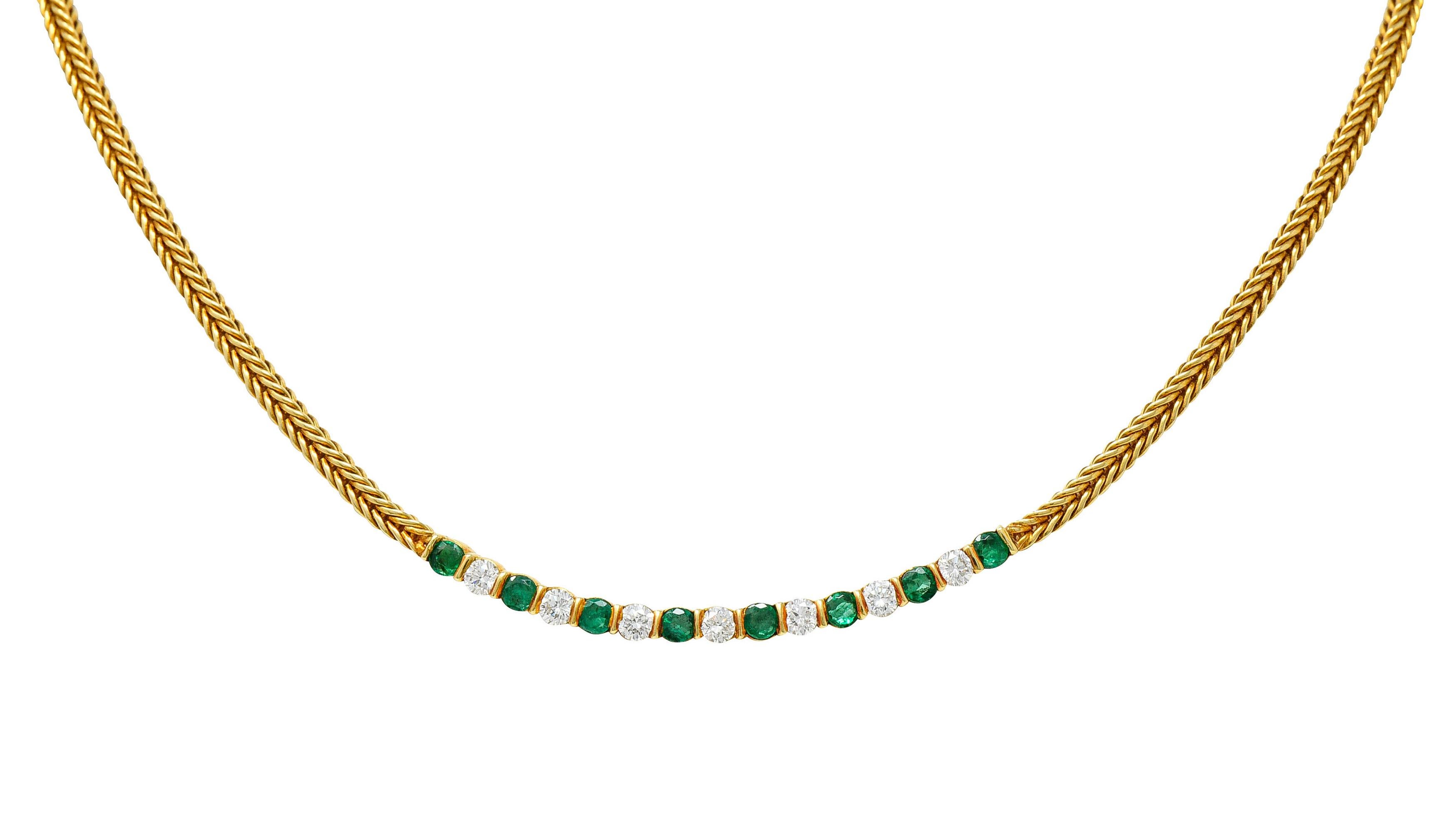 Brilliant Cut Tiffany & Co. 1.75 Carats Emerald Diamond 18 Karat Gold Wheat Chain Necklace