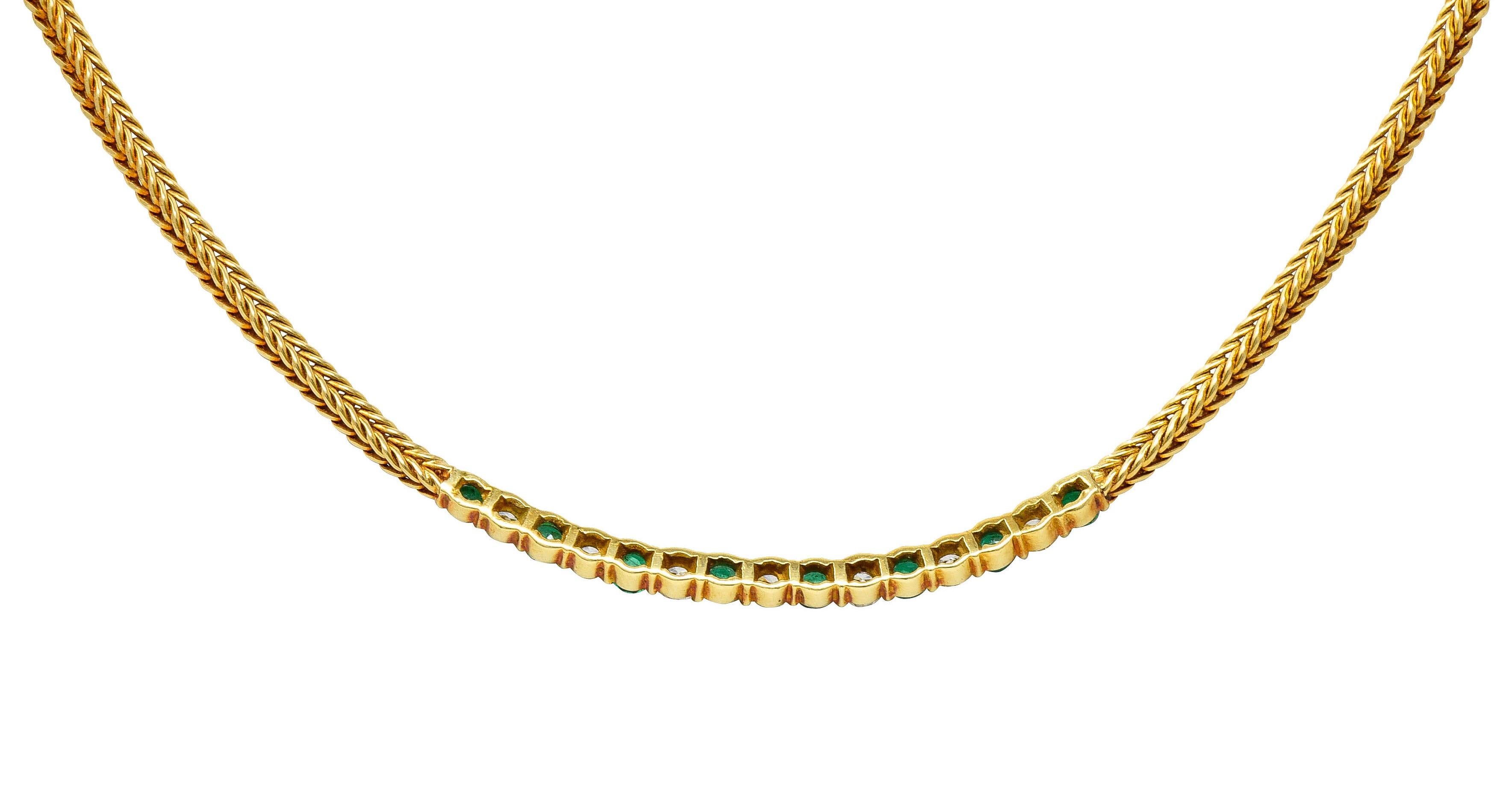 Tiffany & Co. 1.75 Carats Emerald Diamond 18 Karat Gold Wheat Chain Necklace In Excellent Condition In Philadelphia, PA