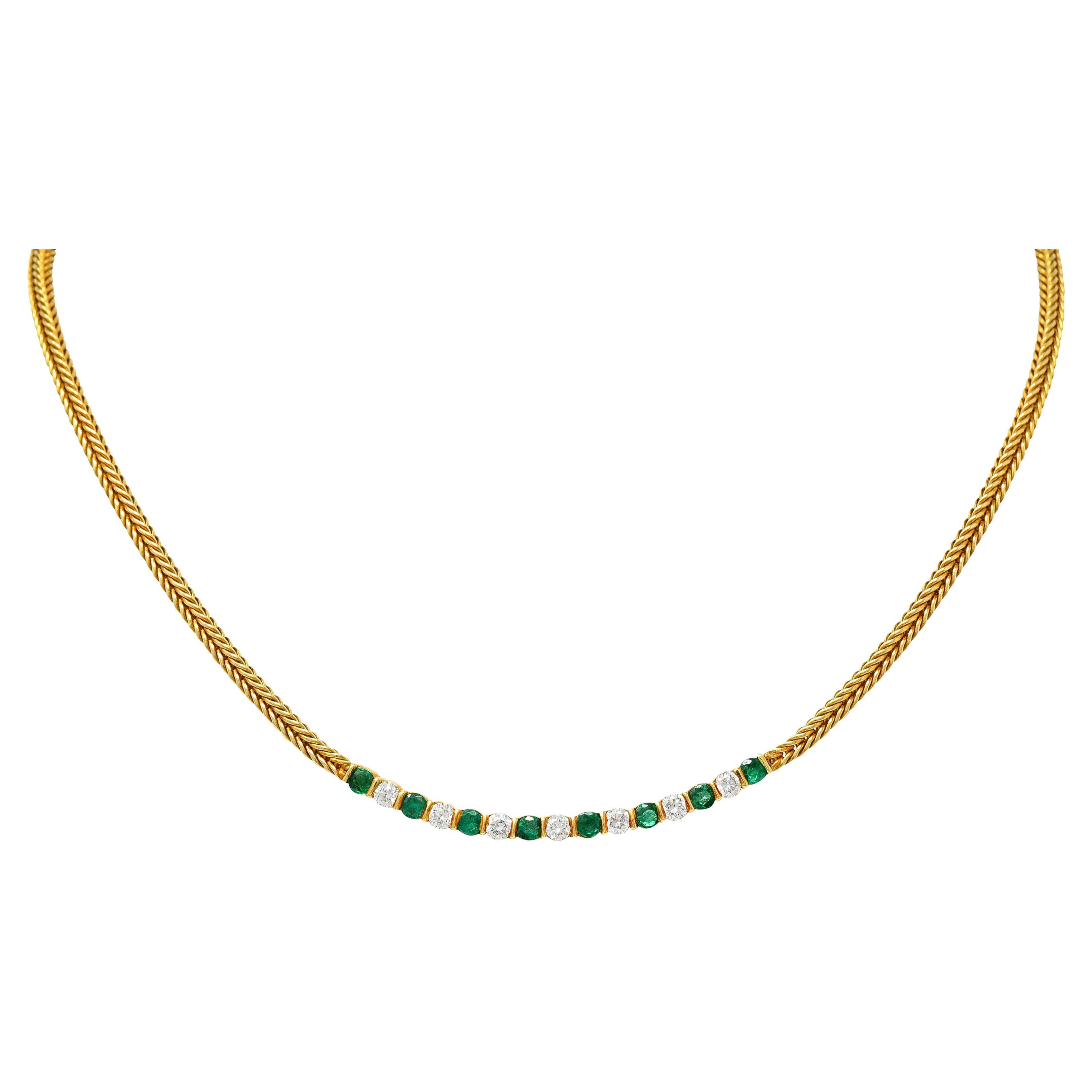 Tiffany & Co. 1.75 Carats Emerald Diamond 18 Karat Gold Wheat Chain Necklace