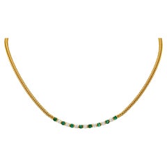 Vintage Tiffany & Co. 1.75 Carats Emerald Diamond 18 Karat Gold Wheat Chain Necklace