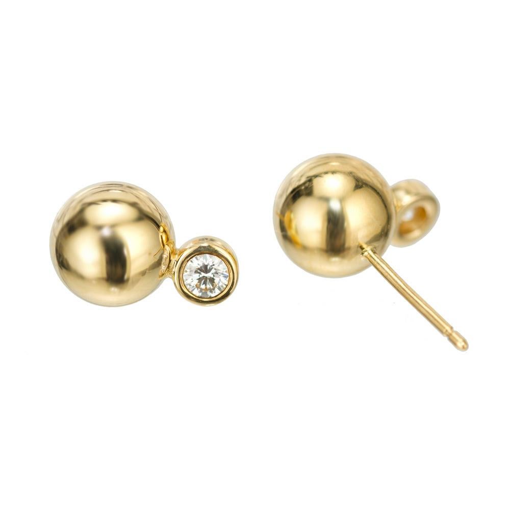 Round Cut Tiffany & Co .18 Carat Diamond Yellow Gold Ball Stud Earrings