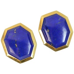 Tiffany & Co. 18 Carat Gold and Lapis Lazuli Large Vintage Clip-On Earrings