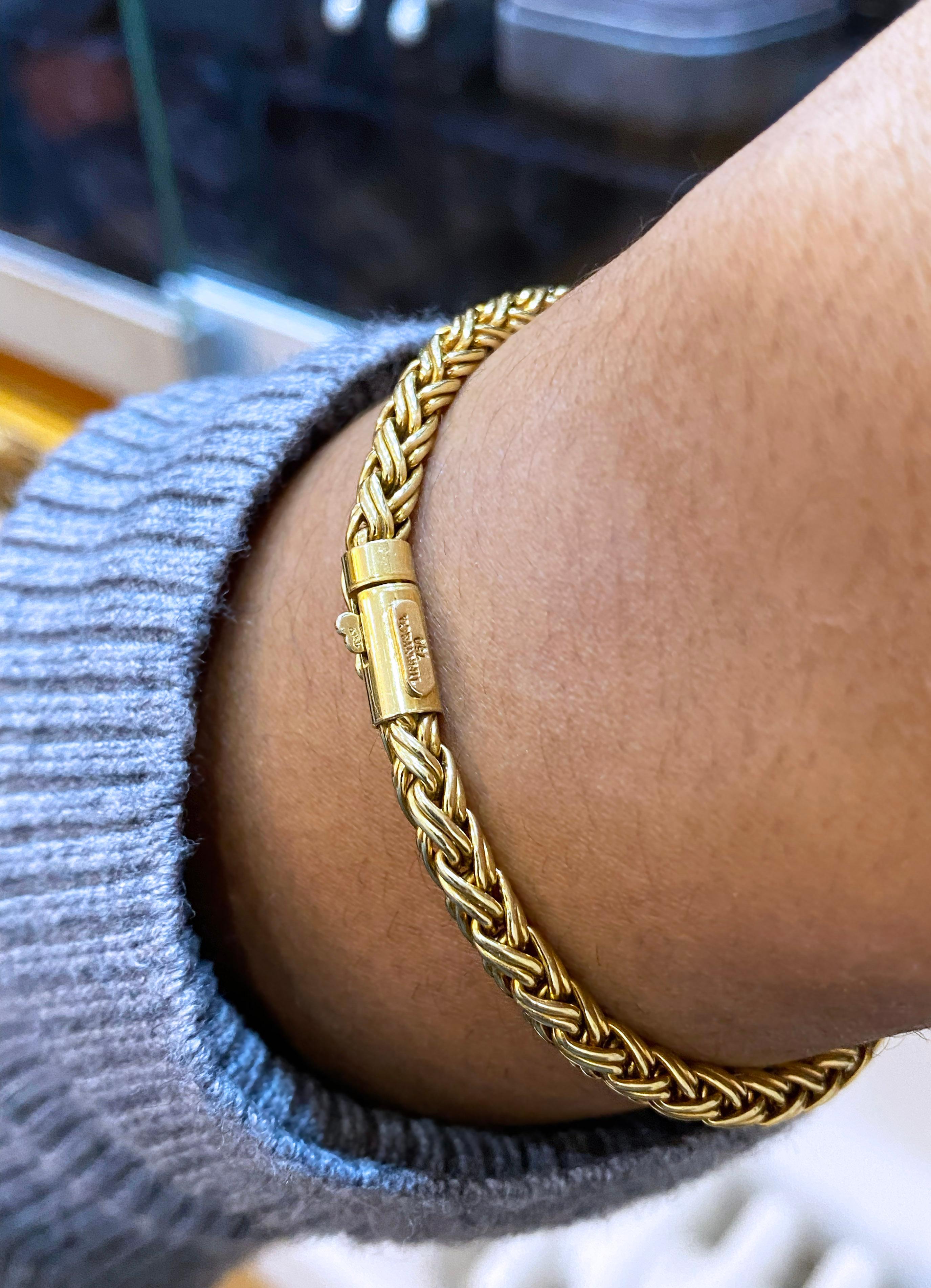 Tiffany & Co. 18 Carat Yellow Gold Braided Wheat Chain Bracelet In Good Condition For Sale In London, GB
